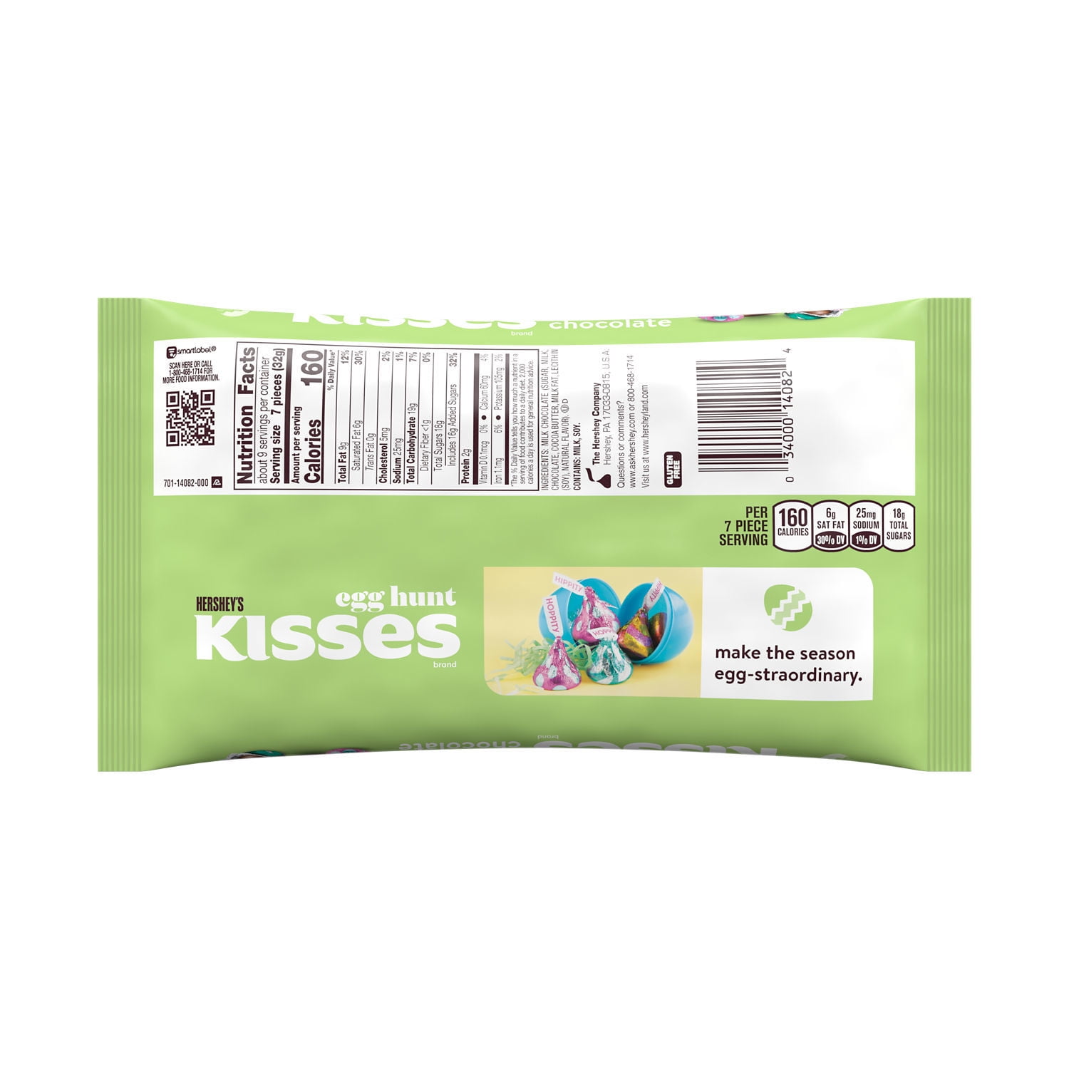 Hershey's Kisses Milk Chocolate Egg Hunt Easter Candy, 10.1 oz Bag