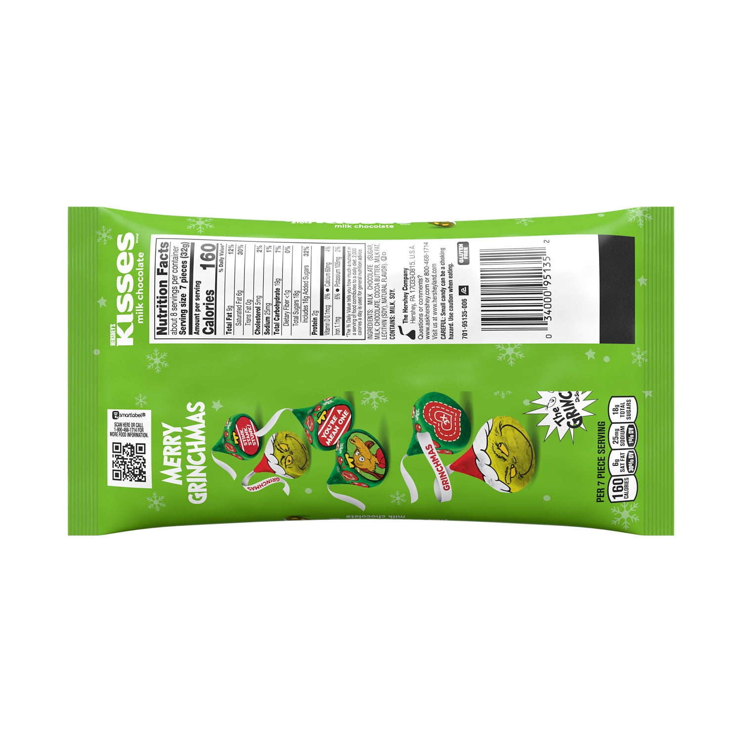 Hershey's Kisses Grinch Milk Chocolate Candy - 9.5 oz Christmas Bag