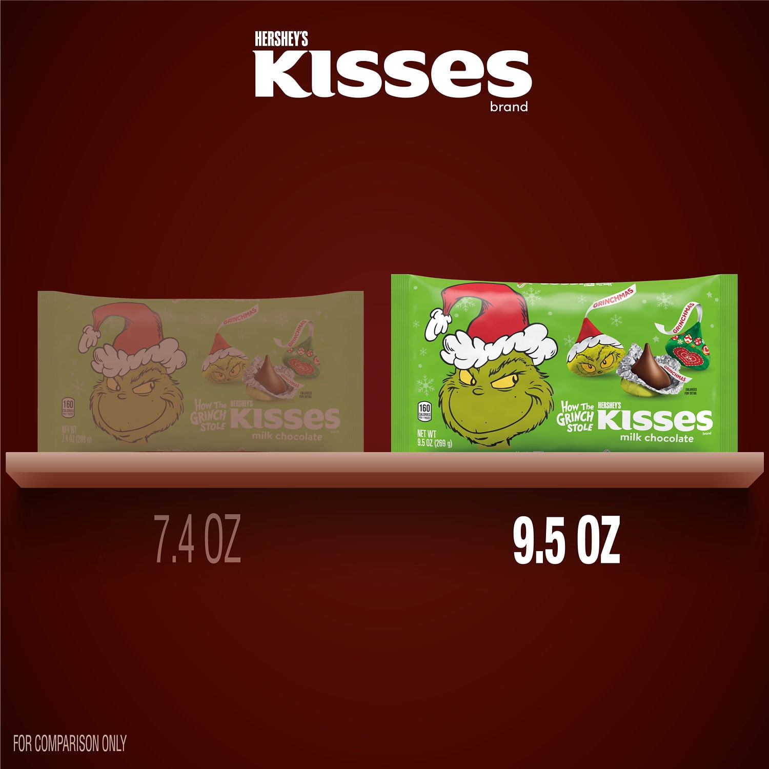 Hershey's Kisses Grinch Milk Chocolate Candy - 9.5 oz Christmas Bag