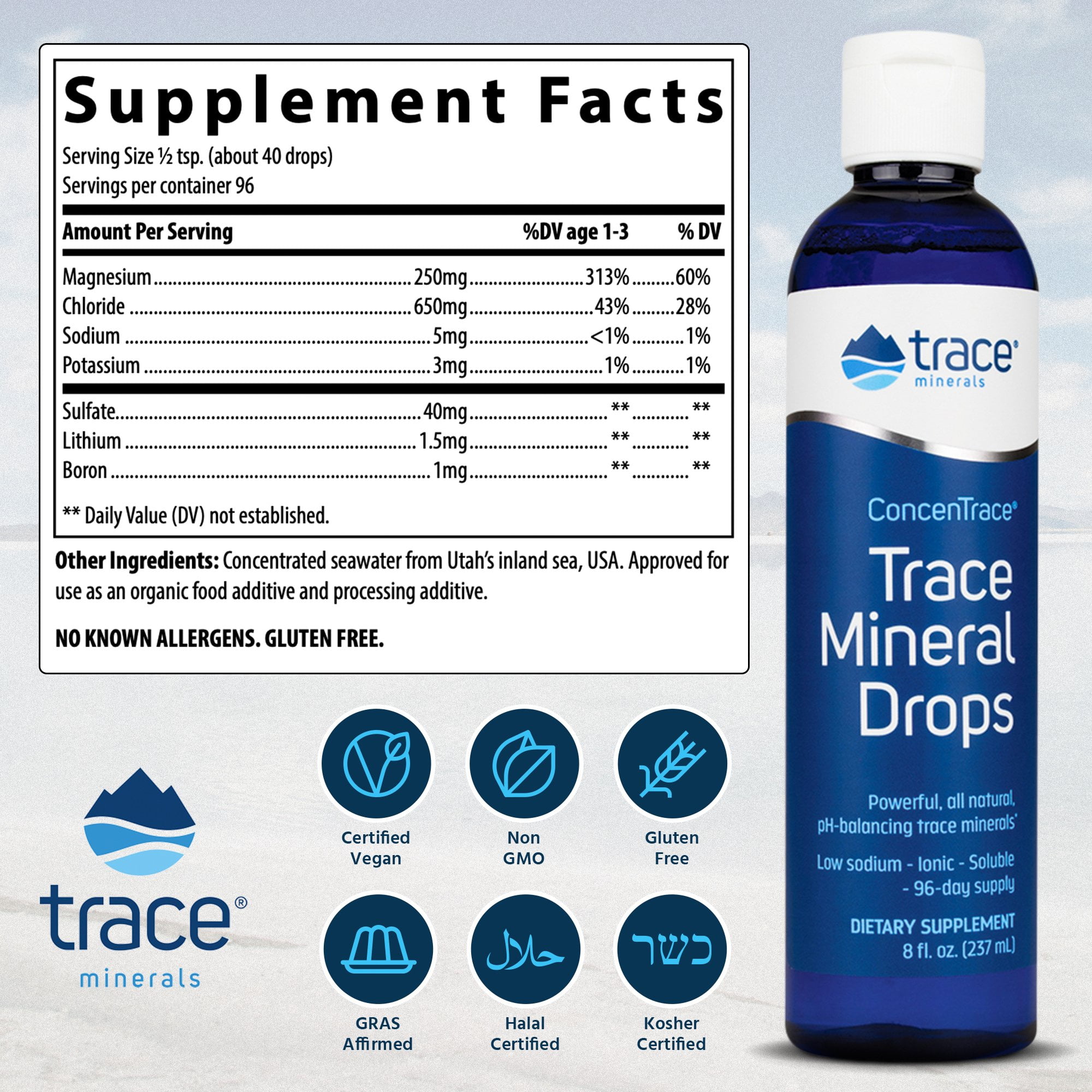 Trace Minerals Concentrace pH Balancing Trace Mineral Drops, Daily Magnesium & Potassium Supplement | Gluten-Free