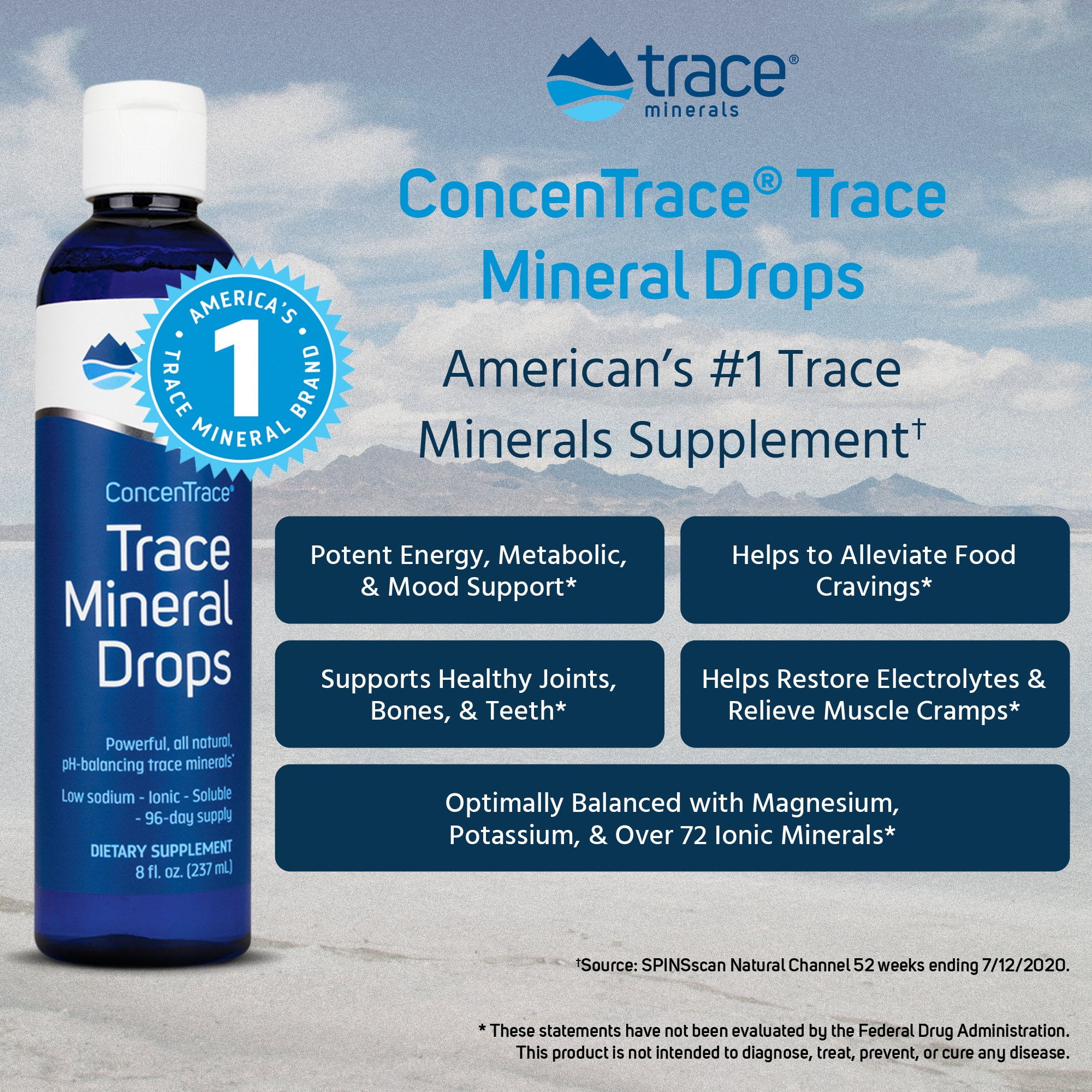 Trace Minerals Concentrace pH Balancing Trace Mineral Drops, Daily Magnesium & Potassium Supplement | Gluten-Free