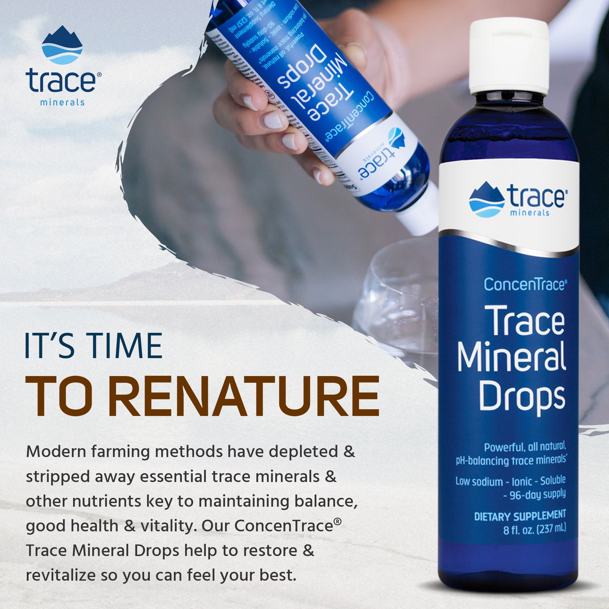 Trace Minerals Concentrace pH Balancing Trace Mineral Drops, Daily Magnesium & Potassium Supplement | Gluten-Free