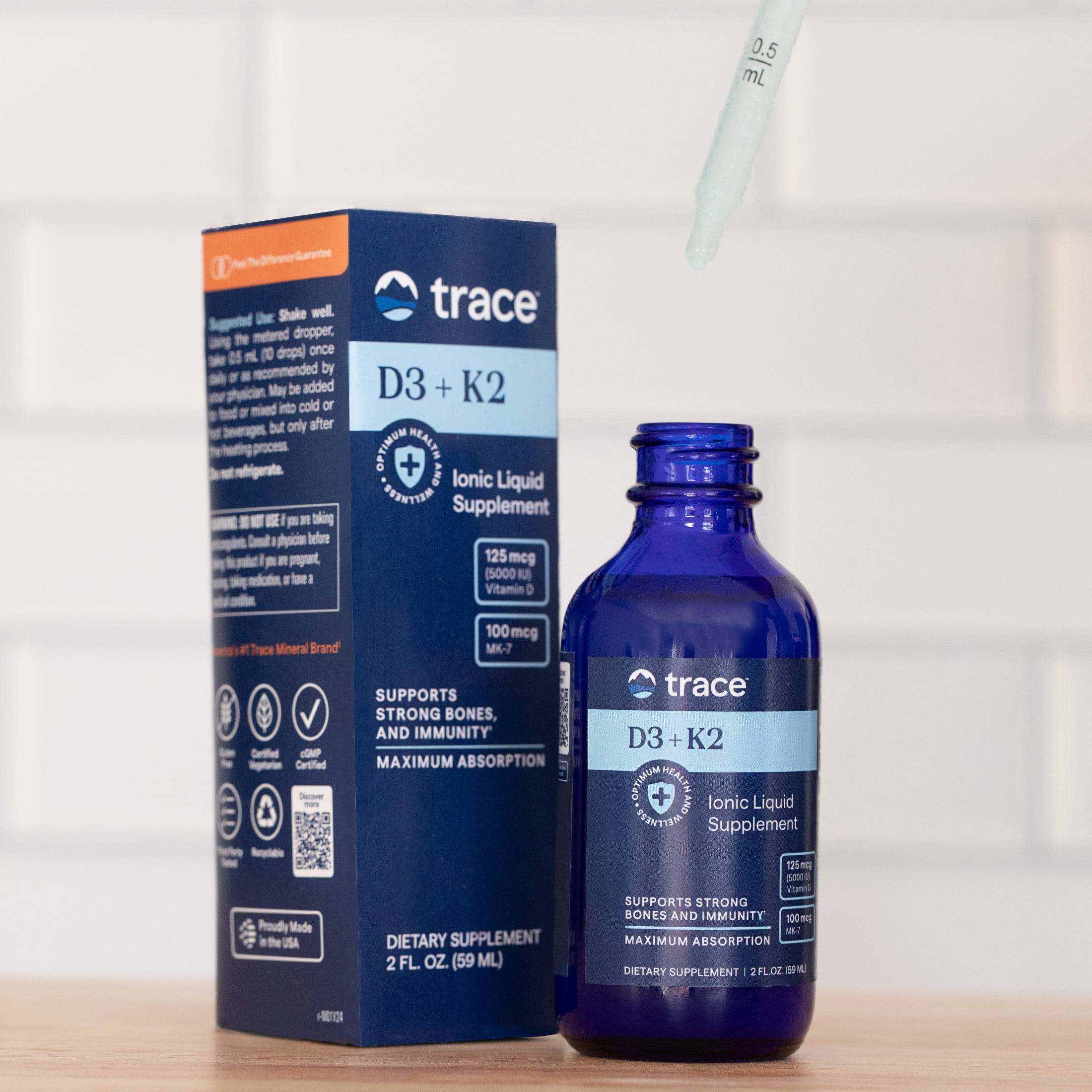 Trace Minerals Concentrated Liquid Ionic Vitamin D3 + K2 with Trace Minerals, 2 fl oz - Supports Bone, Heart & Immune Health