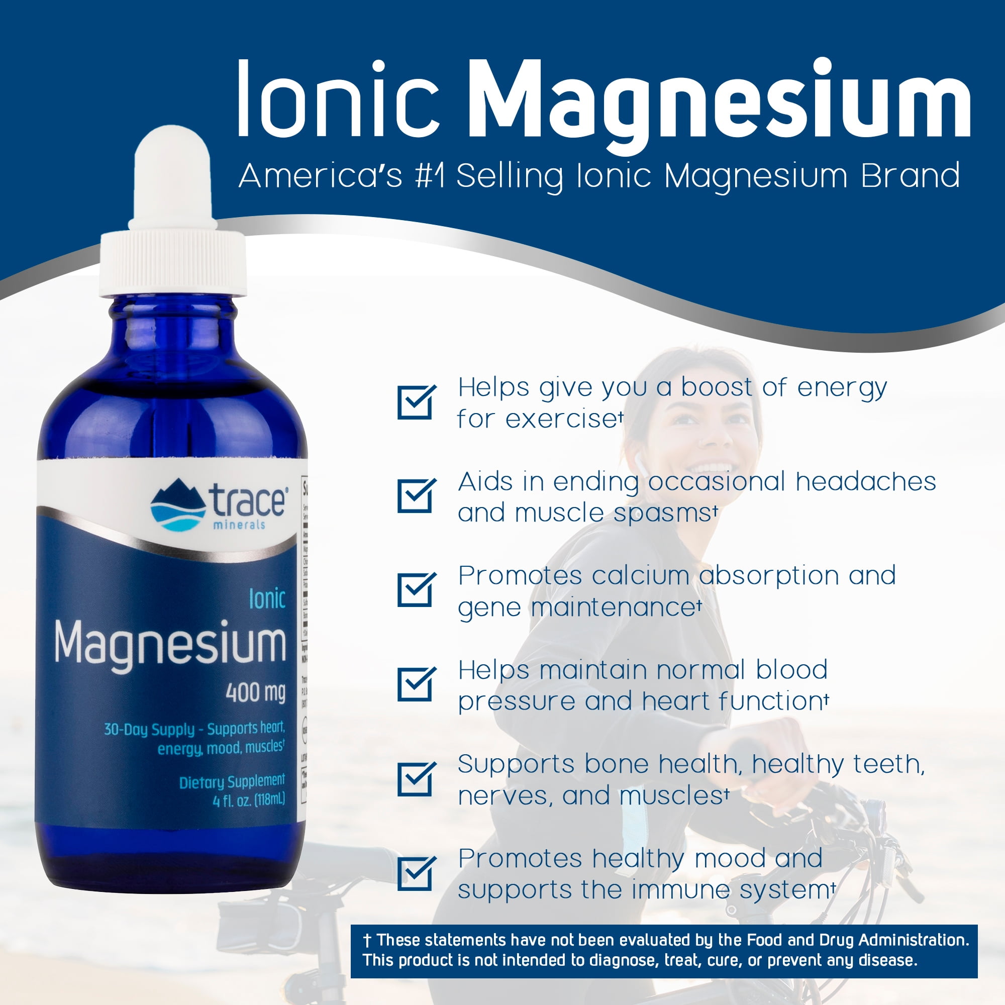 Trace Minerals Ionic Magnesium 400mg Liquid Supplement | Essential Body Functions Support | 4 fl oz