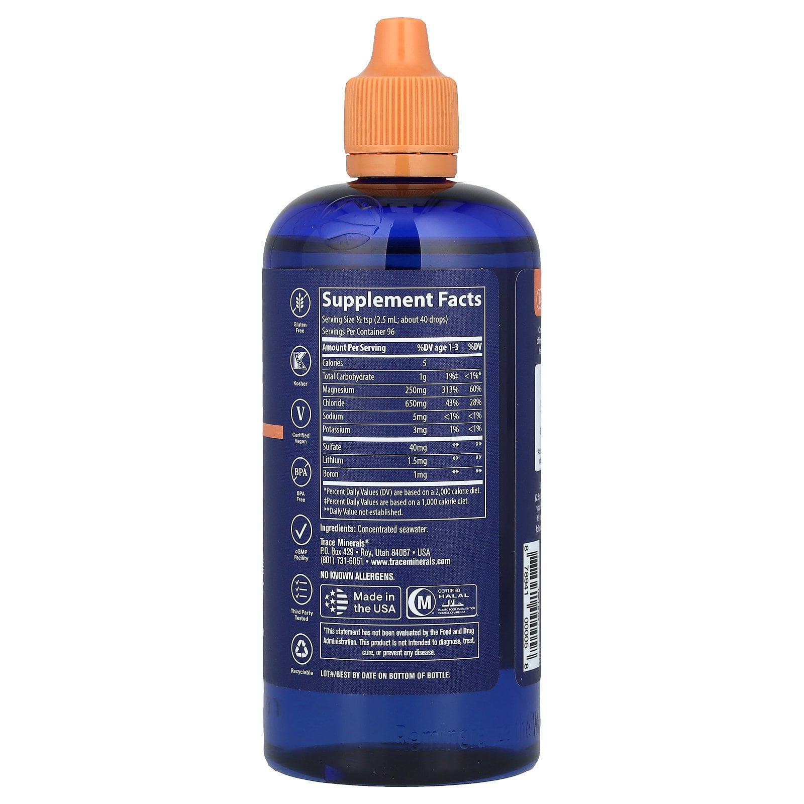 Trace Minerals ConcenTrace Drops | Full Spectrum Ionic Minerals | Liquid Magnesium, Chloride, Potassium | Energy, Electrolytes | 96 Day Supply