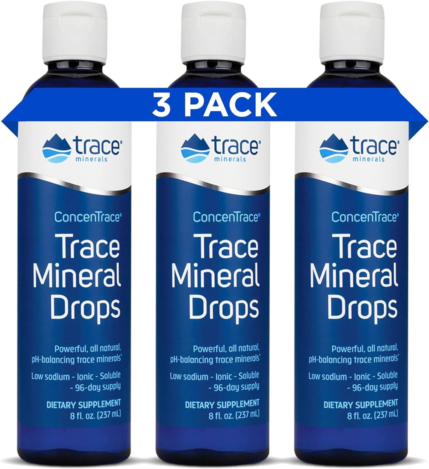 Trace Minerals ConcenTrace Drops | Full Spectrum Ionic Minerals | Liquid Magnesium, Potassium, Chloride | Energy Electrolytes | 288-Day Supply | 8 fl oz (3-Pack)