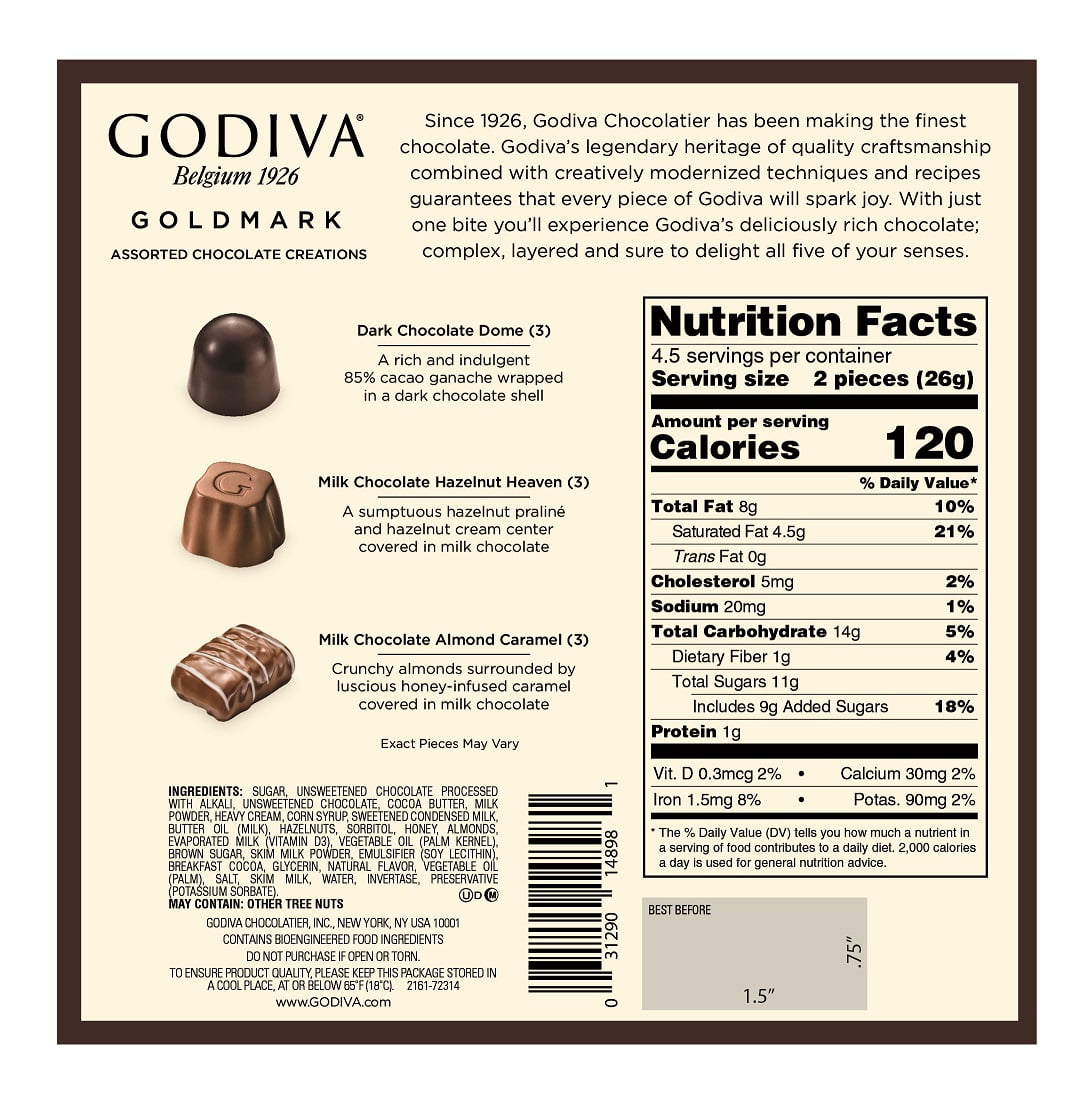 Godiva Goldmark Assorted Chocolate Snack Bites, 3.8 oz, 9 Pieces in Box