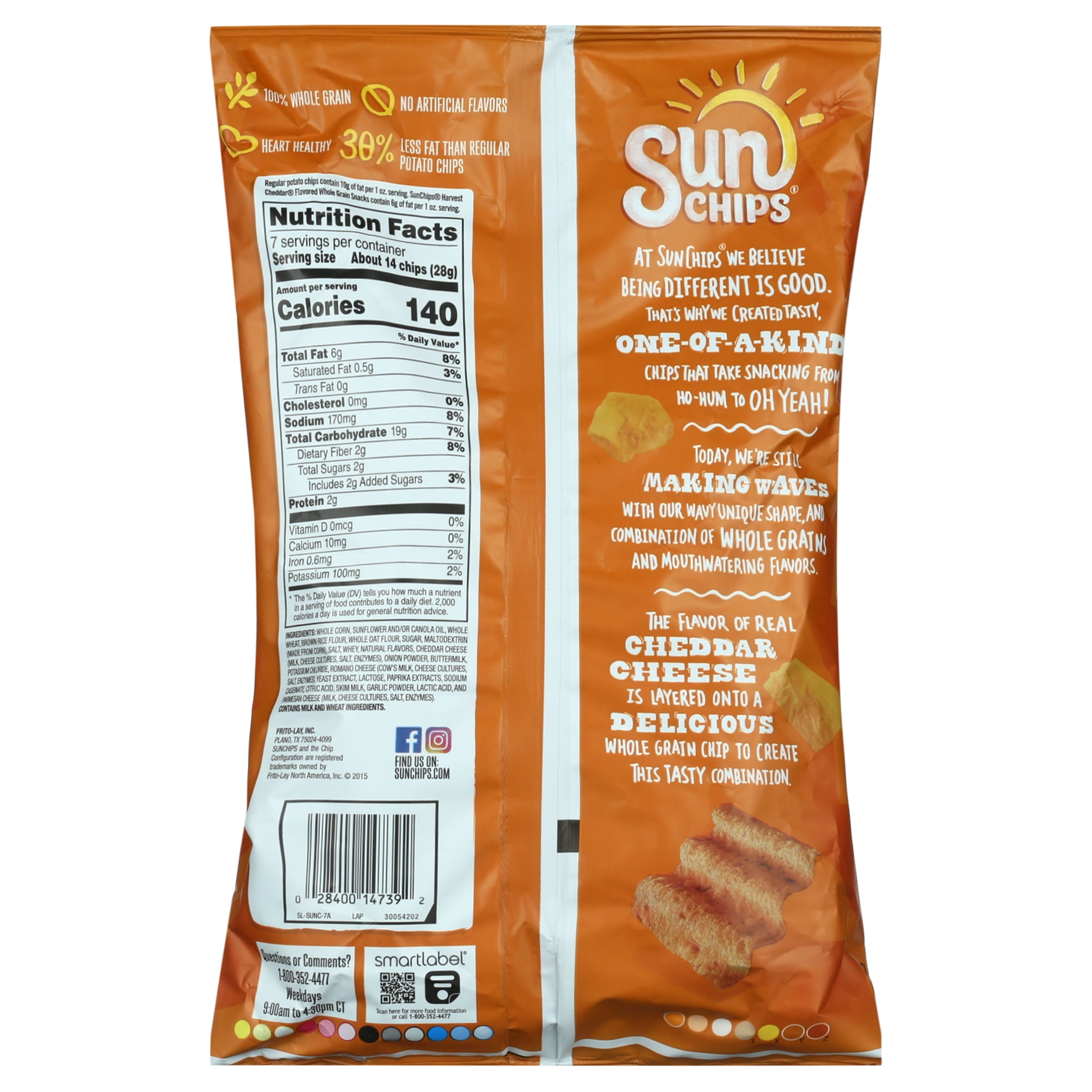 SunChips Harvest Cheddar Multigrain Snacks, 100% Whole Grain, 7 Oz.