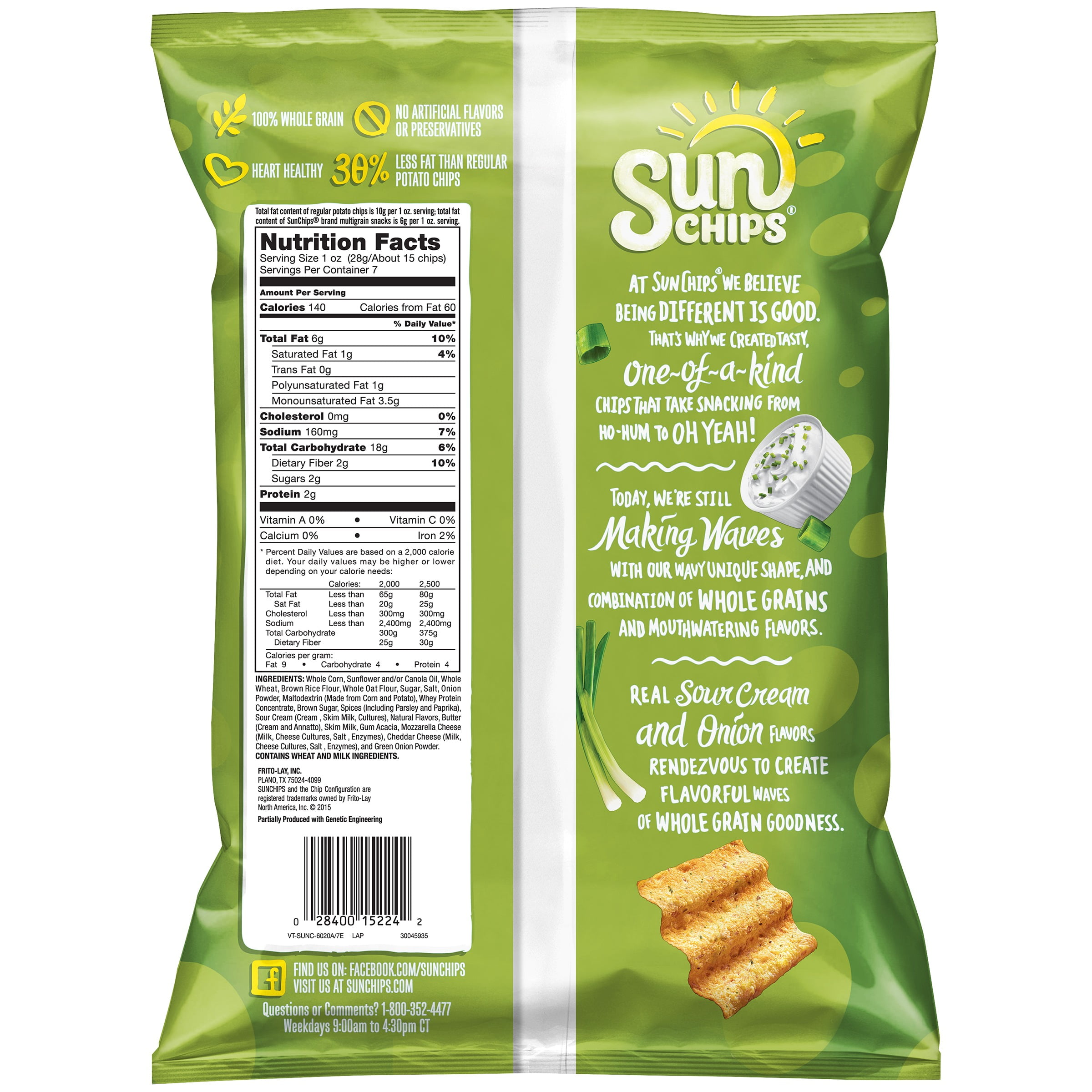 SunChips French Onion Flavored Whole Grain Snacks, 7 oz. Bag