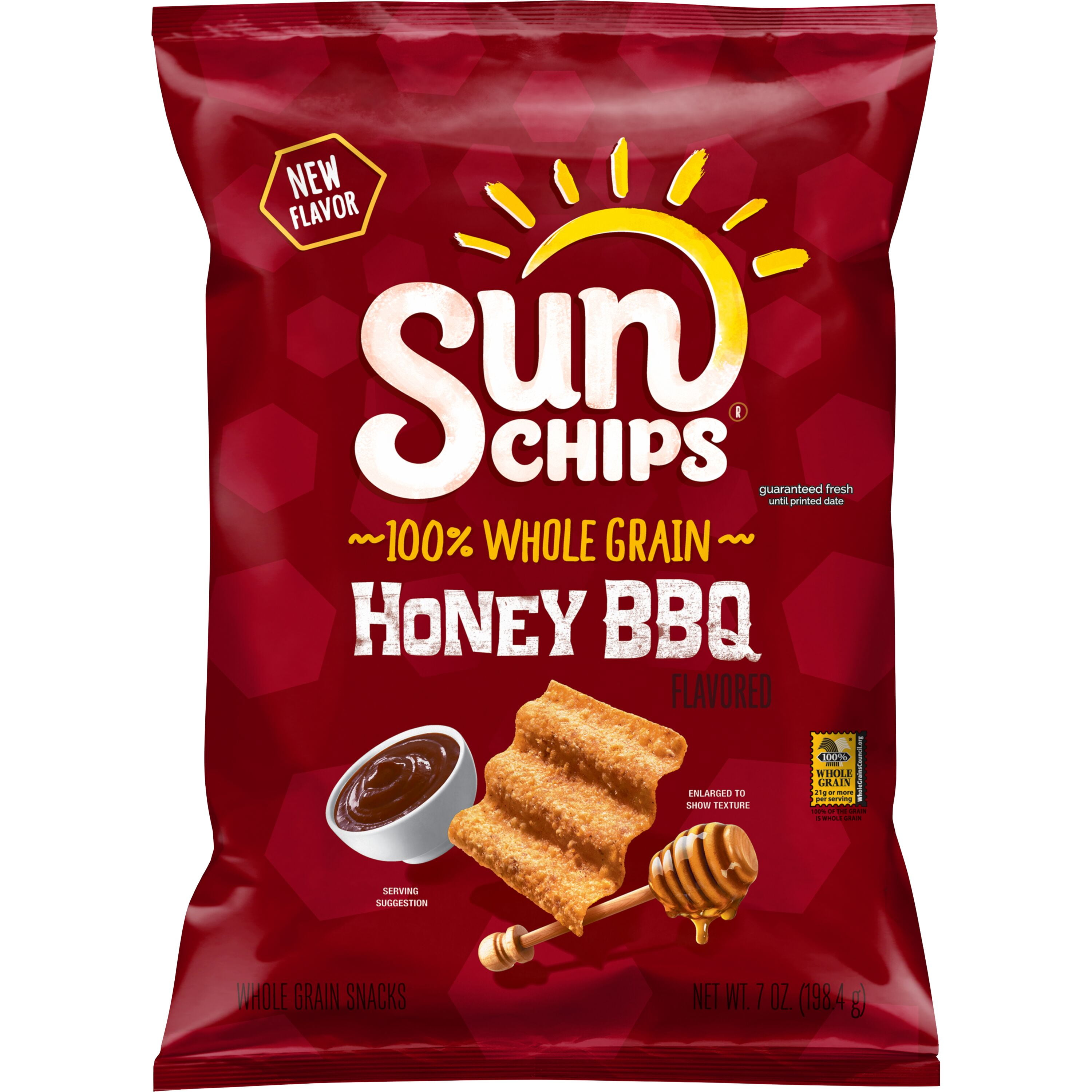 SunChips Honey BBQ Whole Grain Snack Chips, 7 oz Bag