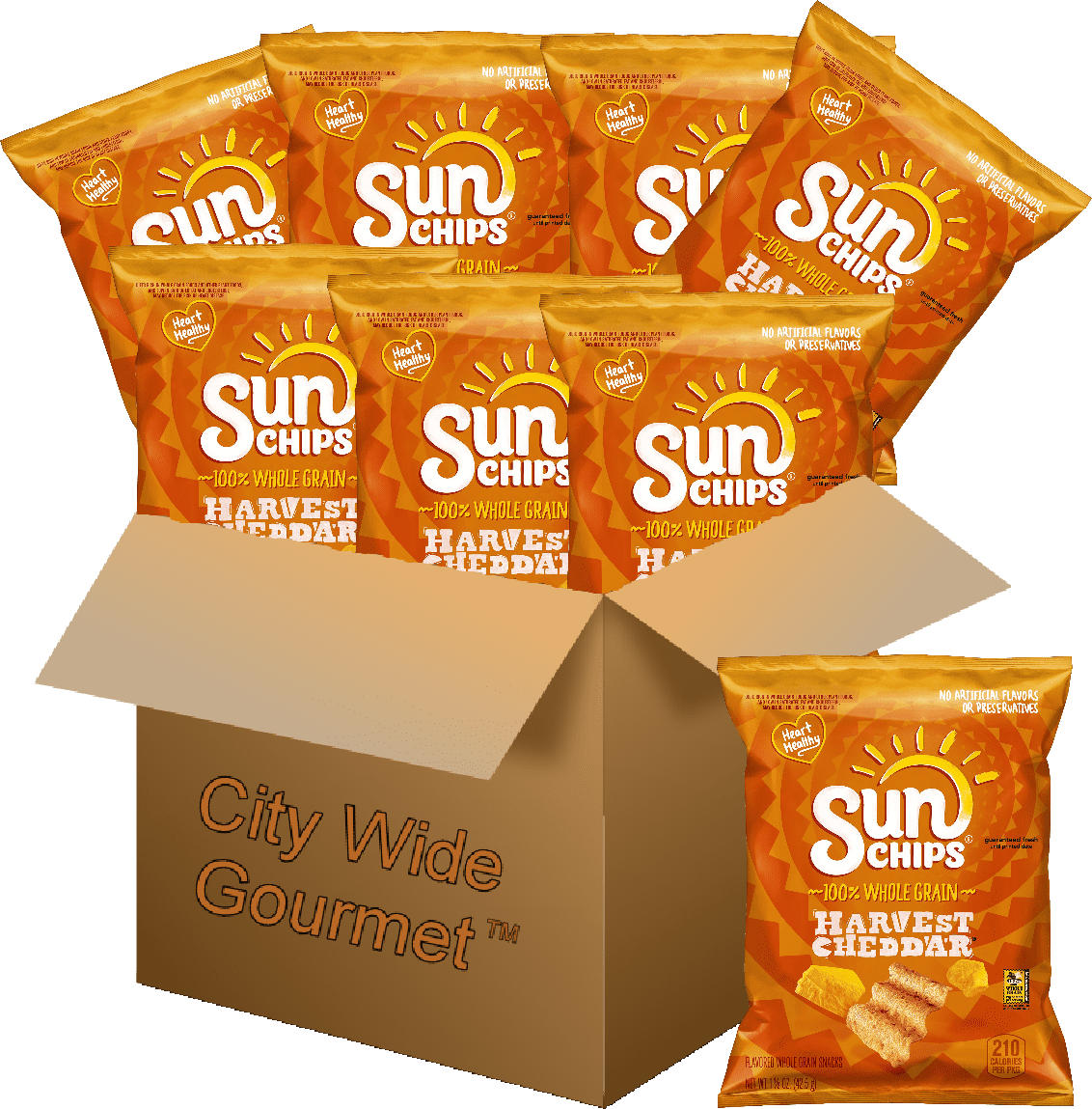 SunChips Harvest Cheddar Whole Grain Snacks, 1.5 oz (Pack of 8) - City Wide Gourmet Bundle