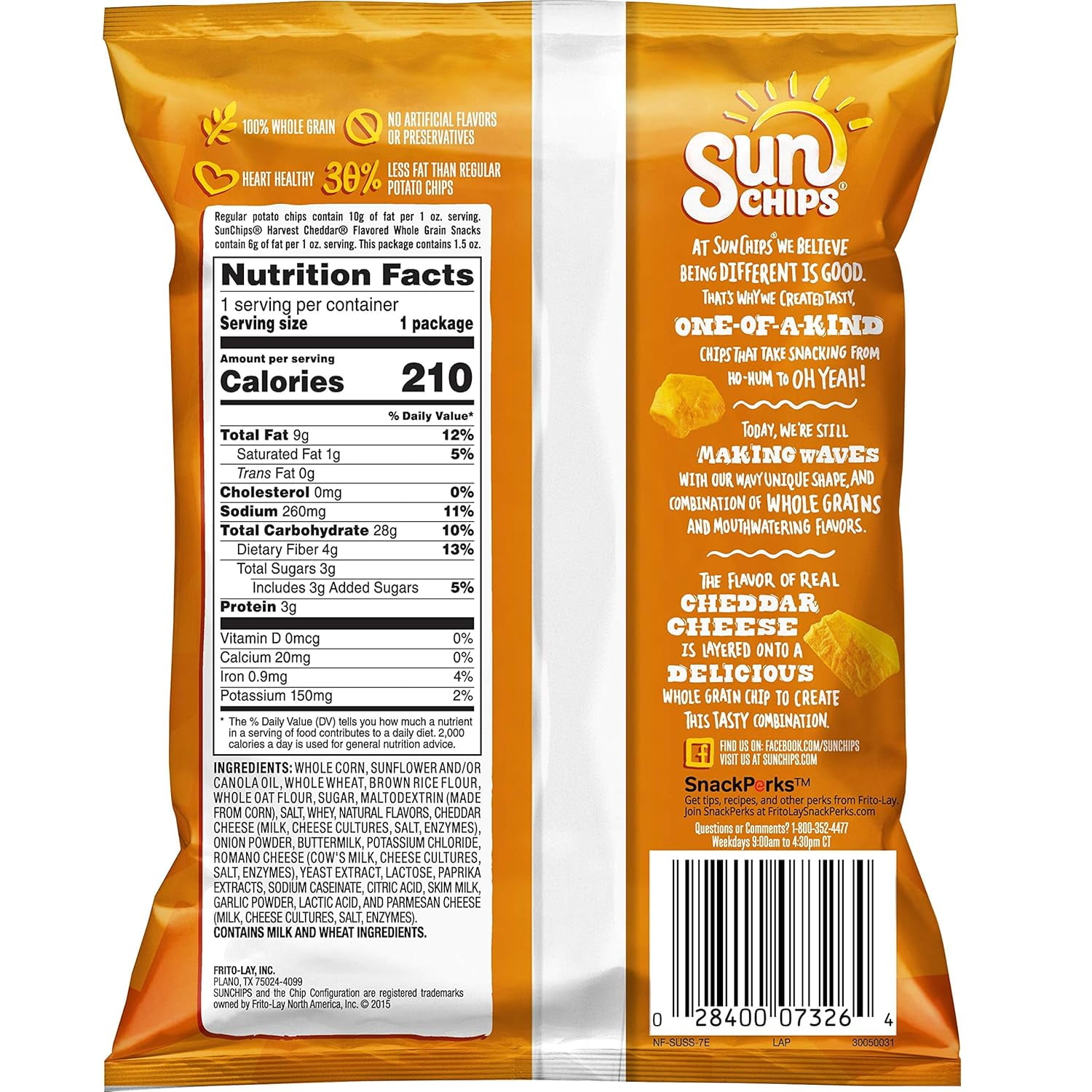 SunChips Harvest Cheddar Whole Grain Snacks, 1.5 oz (Pack of 8) - City Wide Gourmet Bundle