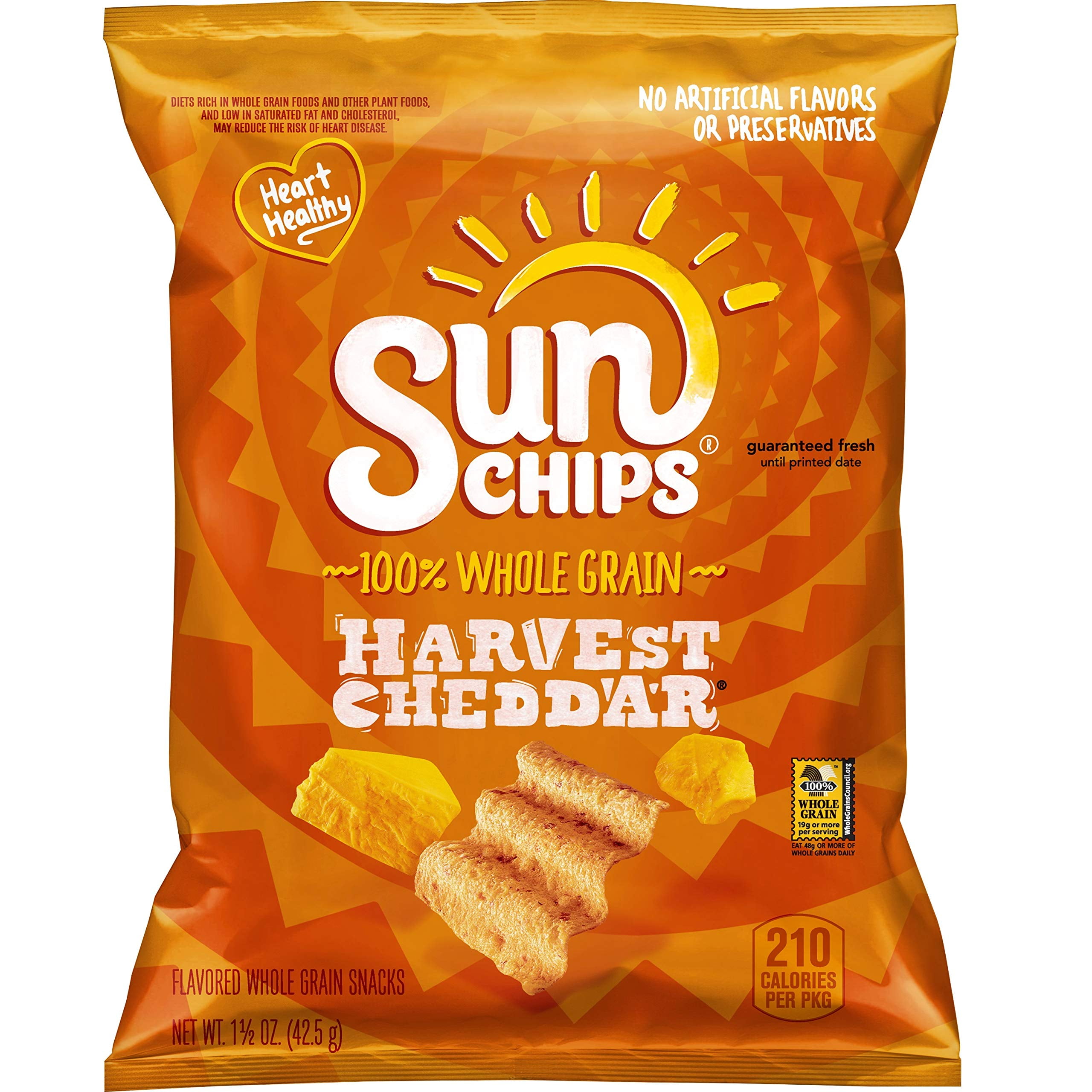 SunChips Harvest Cheddar Whole Grain Snacks, 1.5 oz (Pack of 8) - City Wide Gourmet Bundle