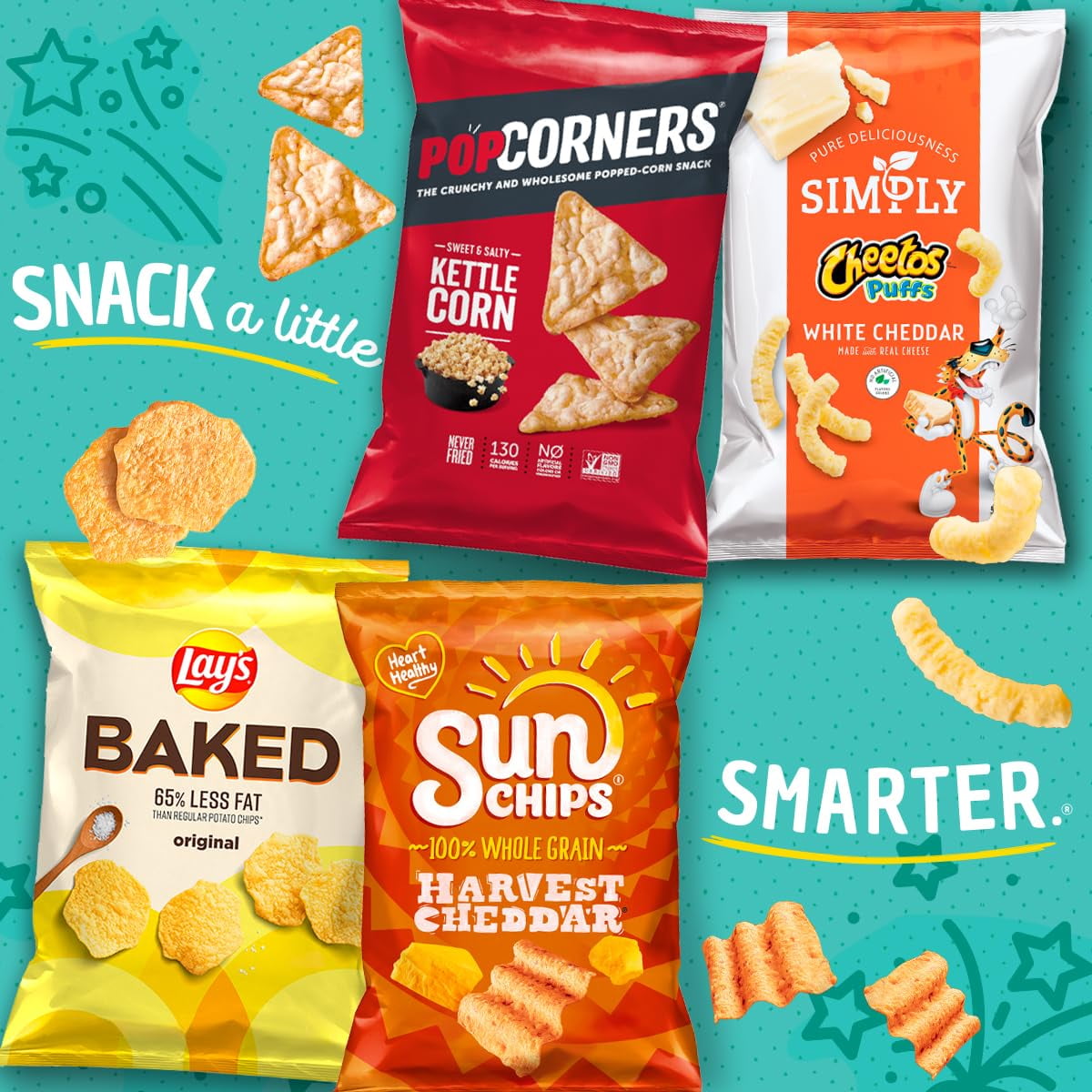 SunChips Harvest Cheddar Whole Grain Snacks, 1.5 oz (Pack of 8) - City Wide Gourmet Bundle