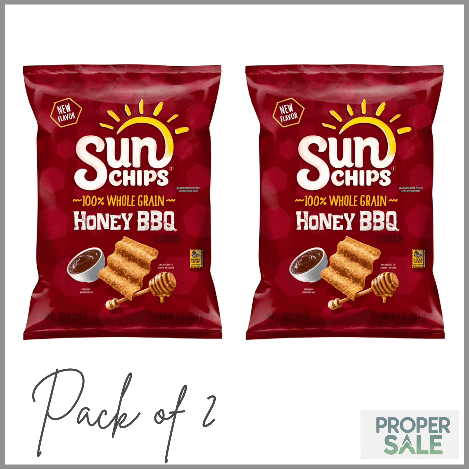 SunChips Honey BBQ Whole Grain Snack Chips, 7 oz Bag - Pack of 2