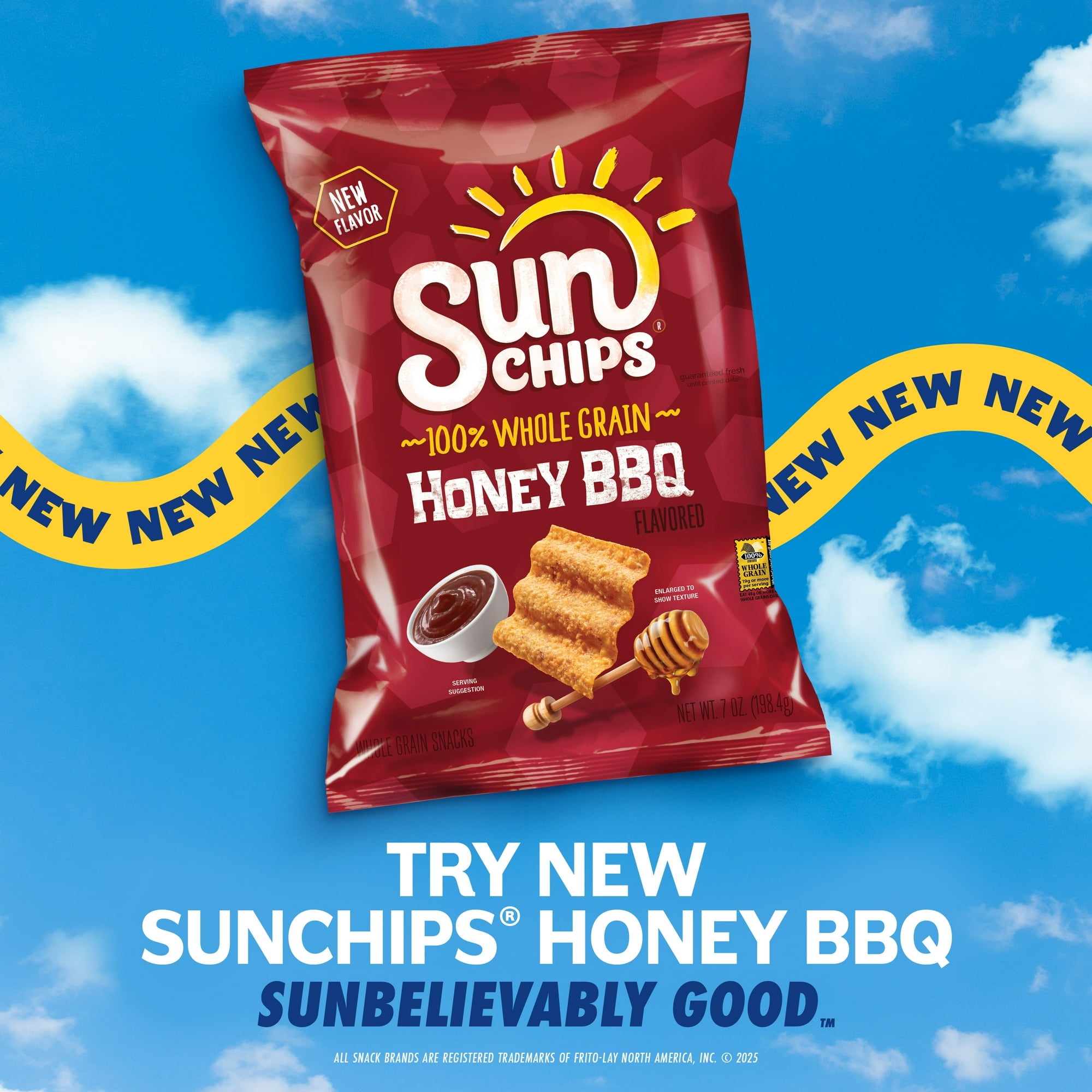 SunChips Honey BBQ Whole Grain Snack Chips, 7 oz Bag - Pack of 2