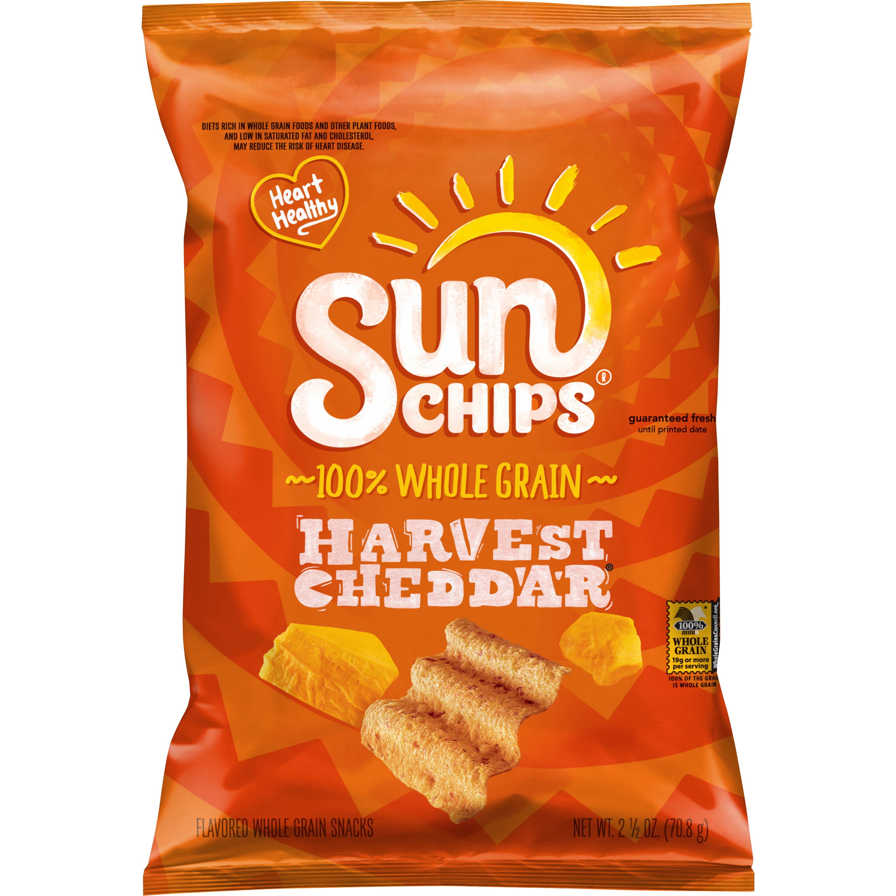 SunChips Harvest Cheddar Snack Chips, 2.5 oz Bag - Whole Grain Snacks