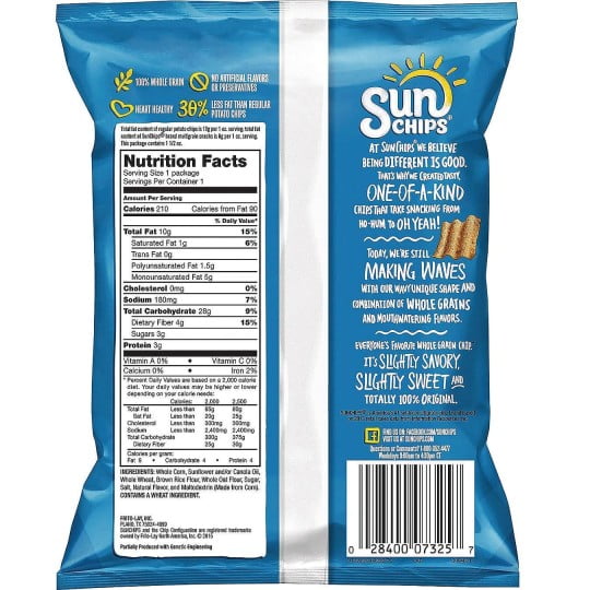 SunChips Original Flavored Whole Grain Snacks, 1.5 oz Bags - Pack of 8