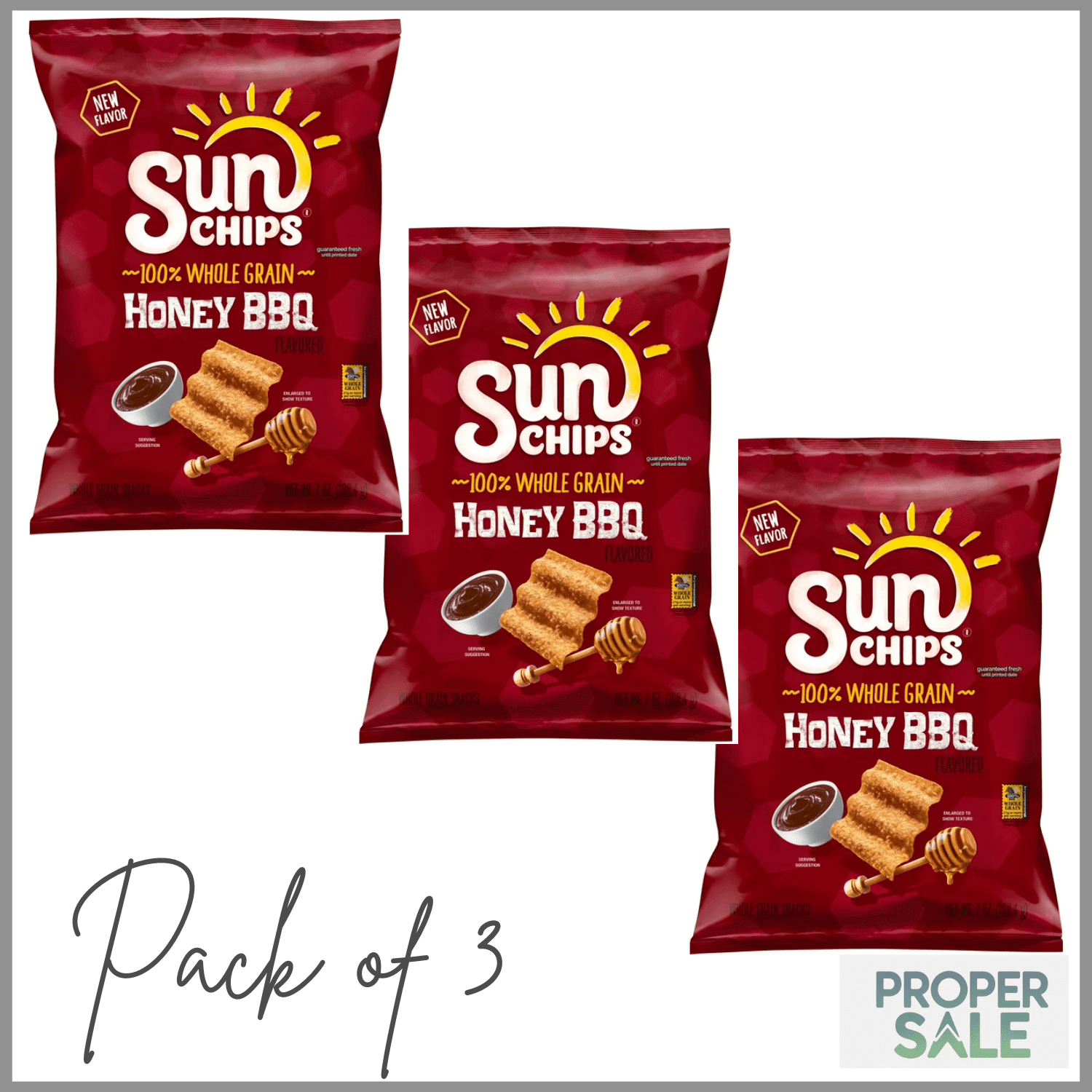 SunChips Honey BBQ Whole Grain Snack Chips, 7 oz Bag, Pack of 3
