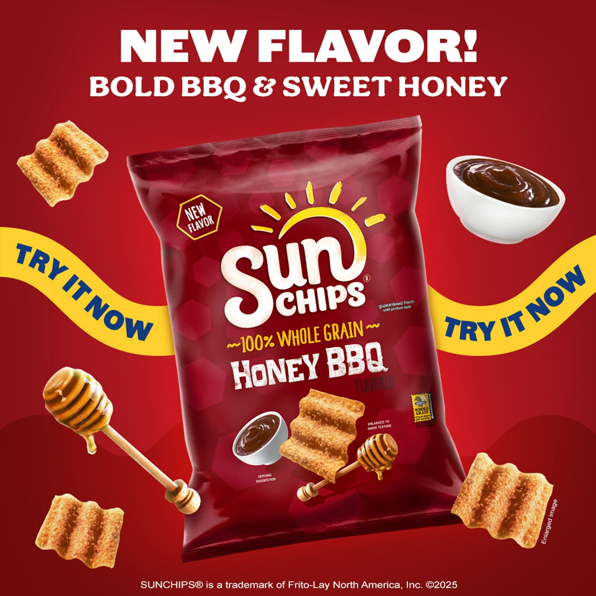 SunChips Honey BBQ Whole Grain Snack Chips, 7 oz Bag, Pack of 3