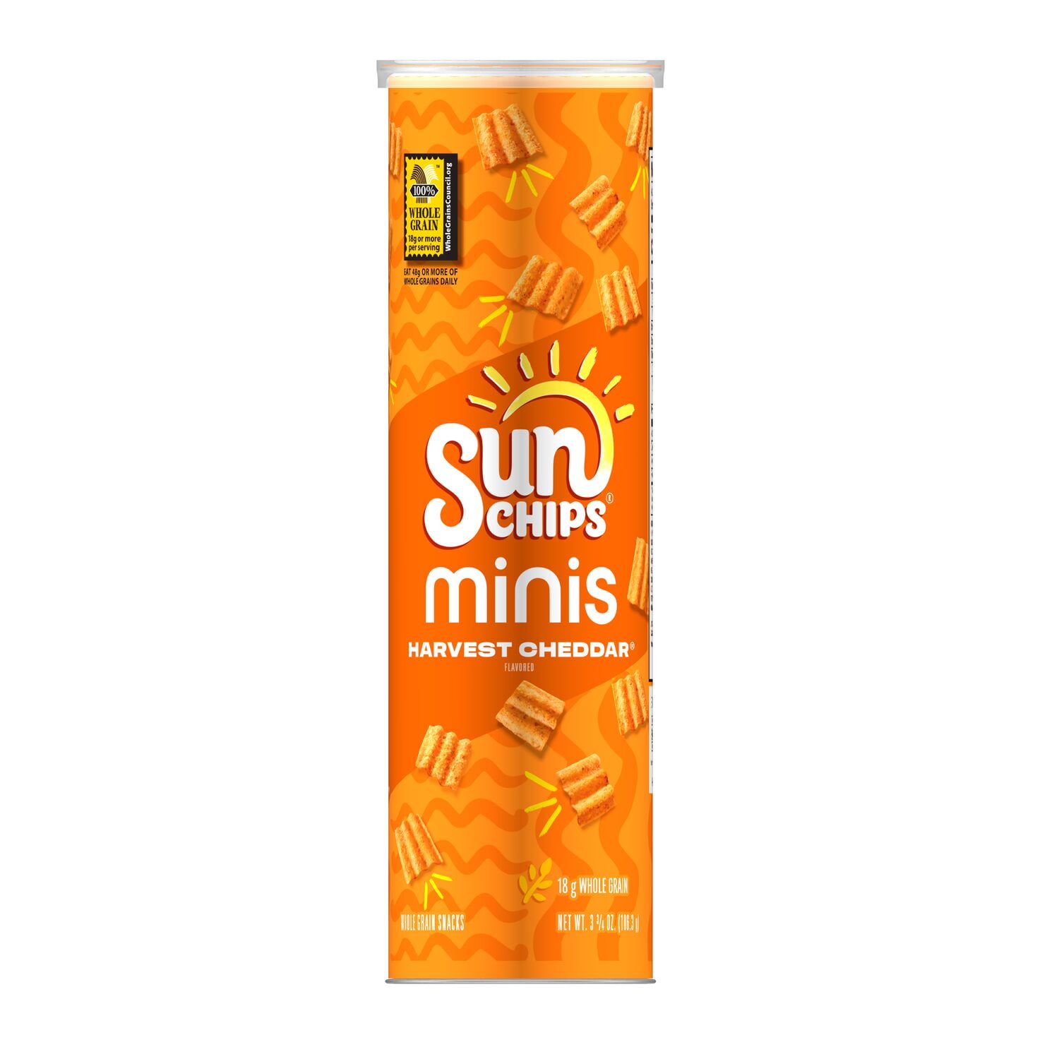 SunChips Minis Harvest Cheddar Snack Chips, 2-Pack, 3.75 oz Canister