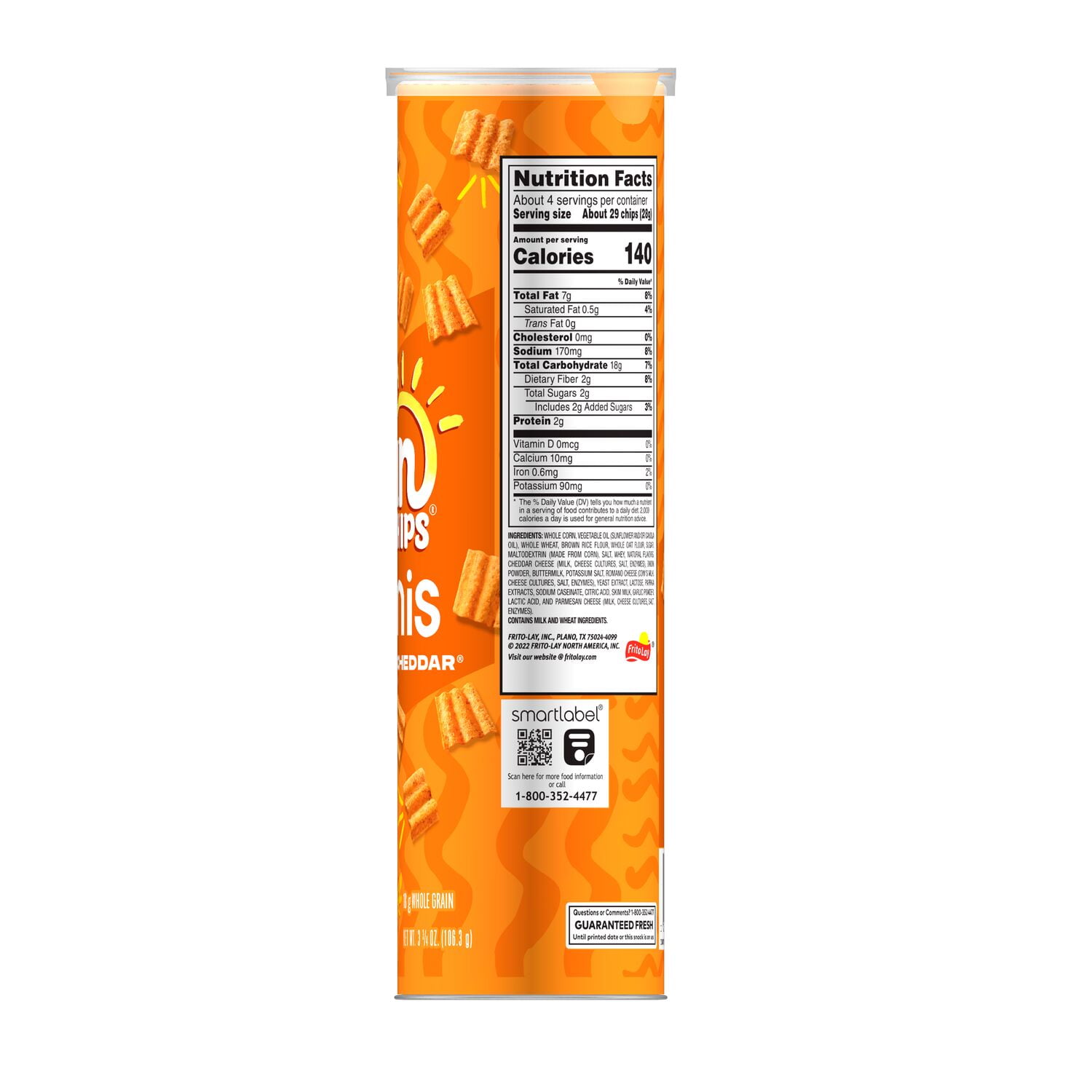SunChips Minis Harvest Cheddar Snack Chips, 2-Pack, 3.75 oz Canister