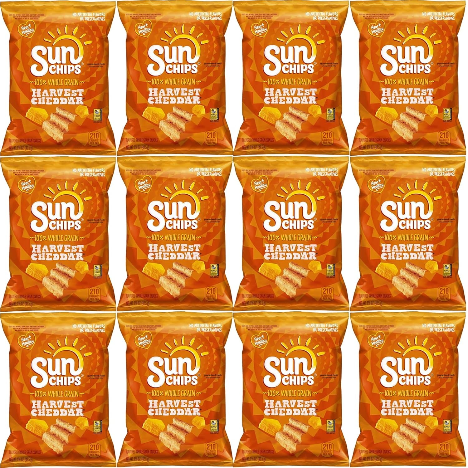 SunChips Harvest Cheddar Multigrain Snacks, 1.5oz Bags, Pack of 12