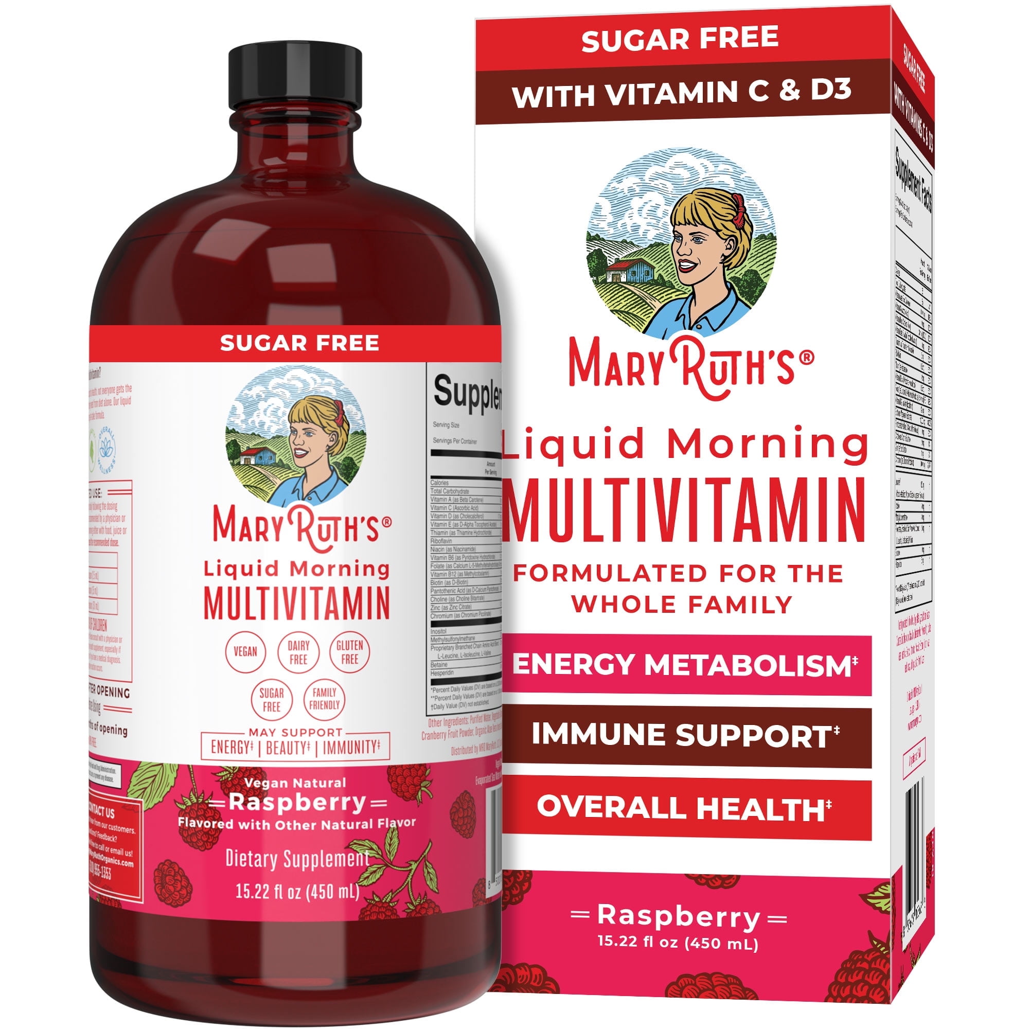 MaryRuth's Vegan Liquid Morning Multivitamin by MaryRuth Organics - Raspberry Flavor, 15.22 fl oz
