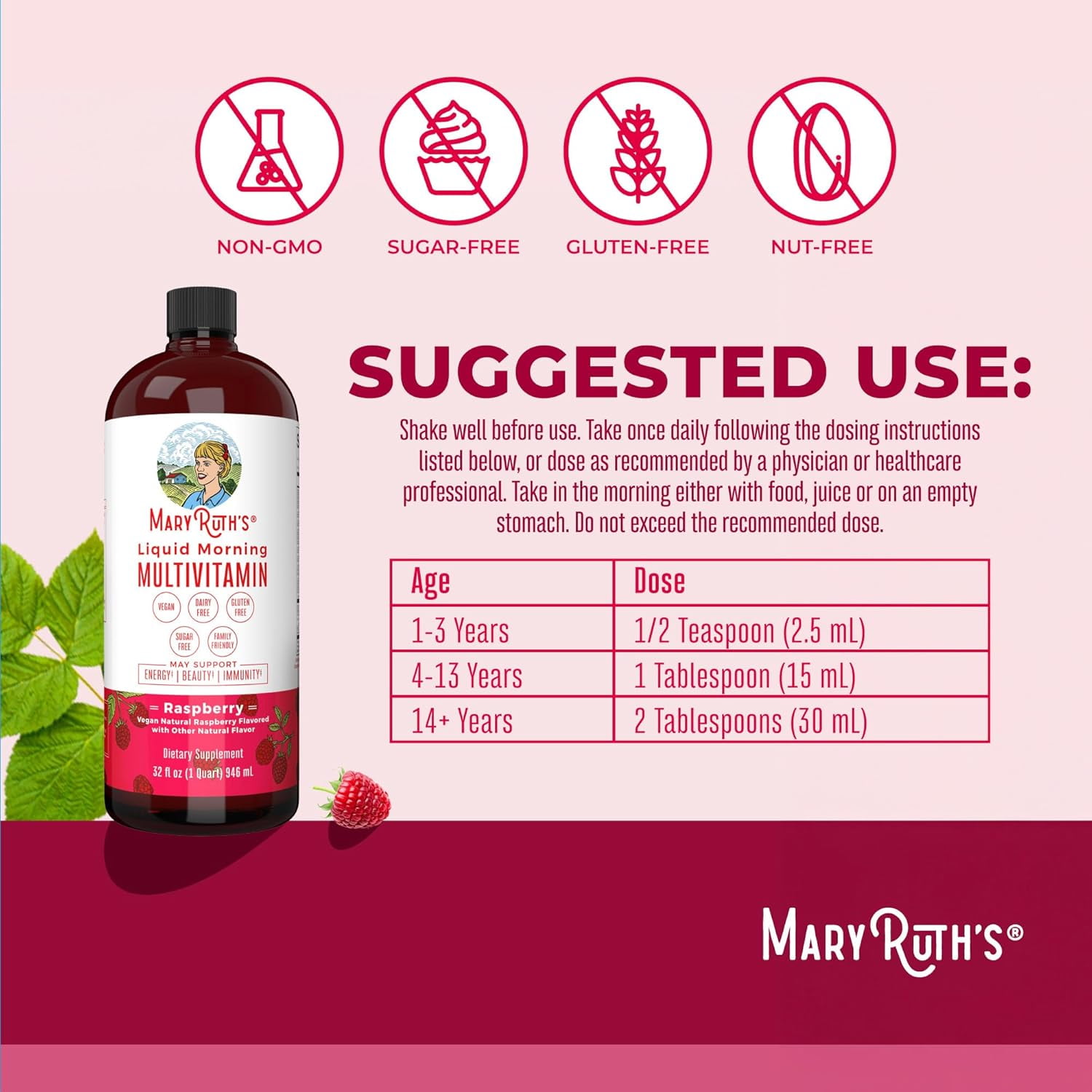 MaryRuth's Vegan Multivitamin with Vitamins C & D, 32 oz, Non-GMO