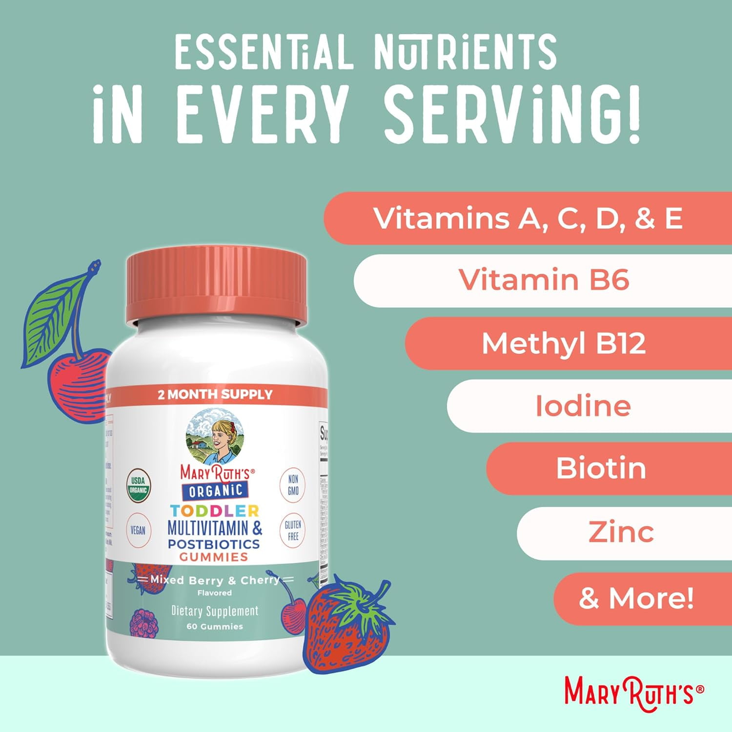 MaryRuth's Iodine Chewable Gummies Multivitamin – Gluten Free, 60 Count