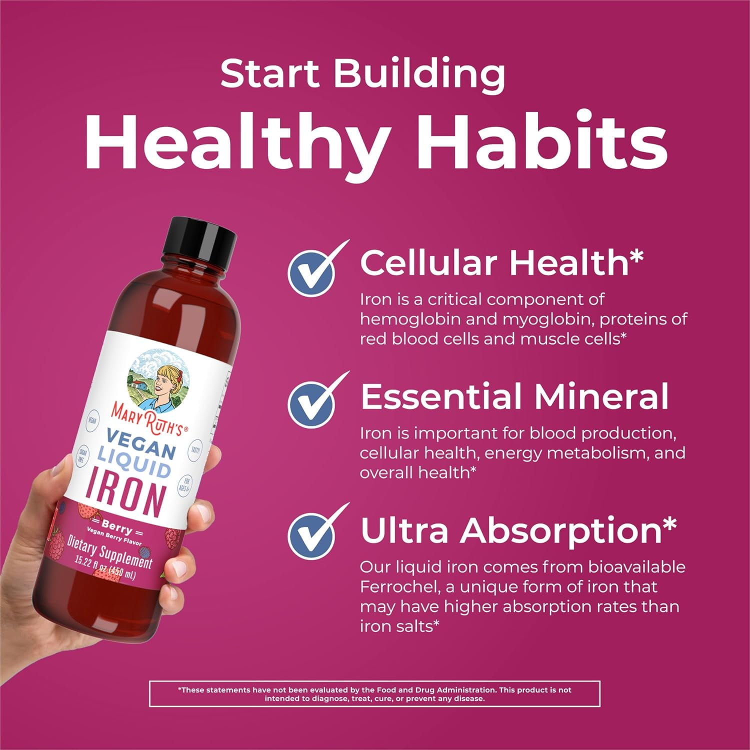 MaryRuth's Liquid Iron Supplement for Women, Men & Kids - 15.22 fl oz