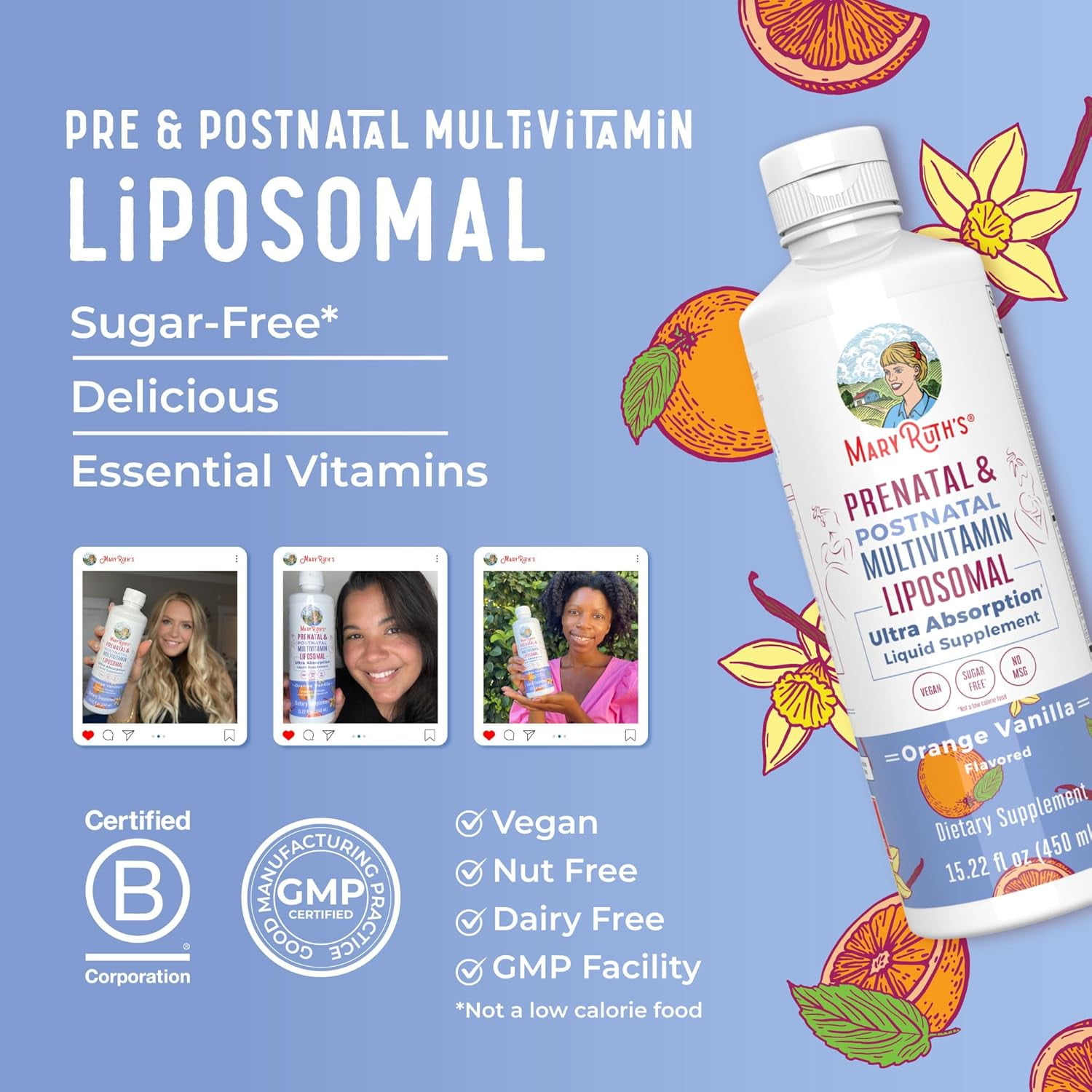 MaryRuth's Prenatal & Postnatal Liposomal Multivitamin Orange Vanilla - 15.22oz/450ml