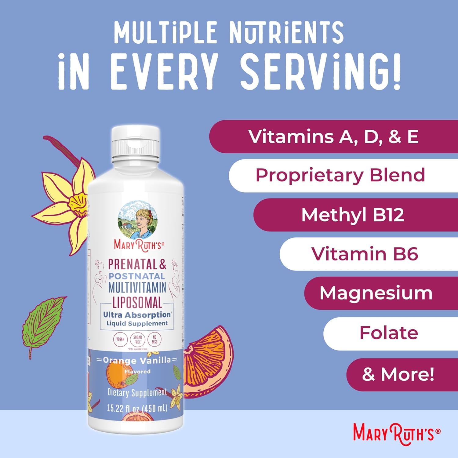 MaryRuth's Prenatal & Postnatal Liposomal Multivitamin Orange Vanilla - 15.22oz/450ml