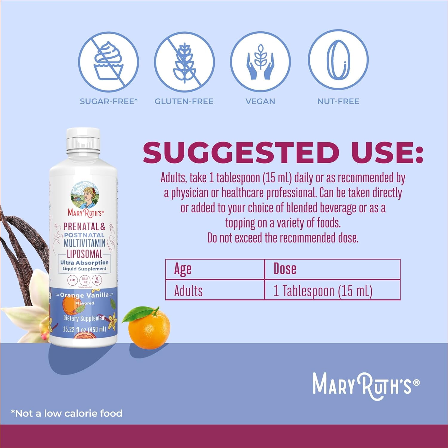 MaryRuth's Prenatal & Postnatal Liposomal Multivitamin Orange Vanilla - 15.22oz/450ml