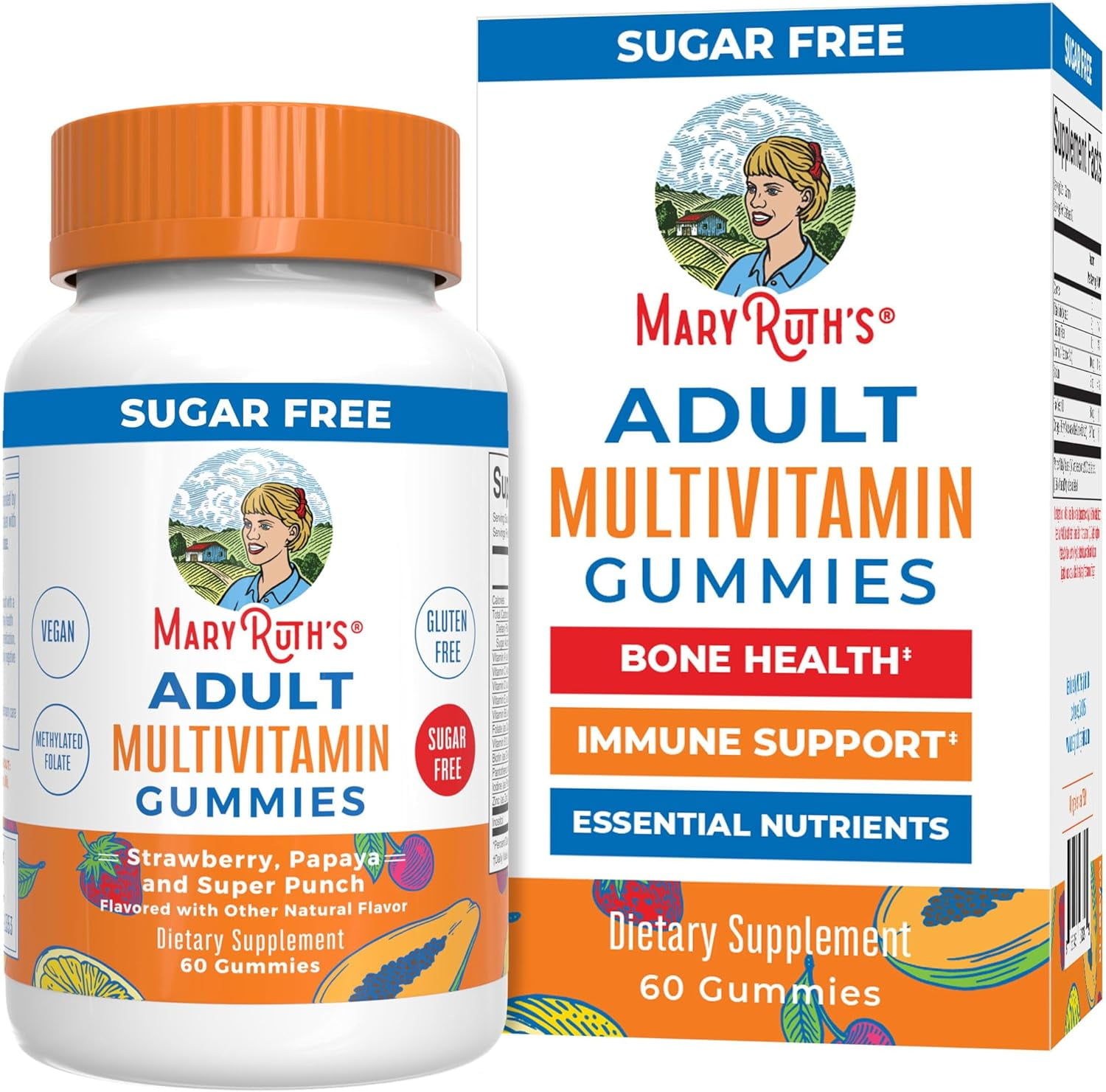 MaryRuth's Vegan Multivitamin Gummies - Strawberry Papaya Super Punch Flavor - Sugar-Free - 60 Count