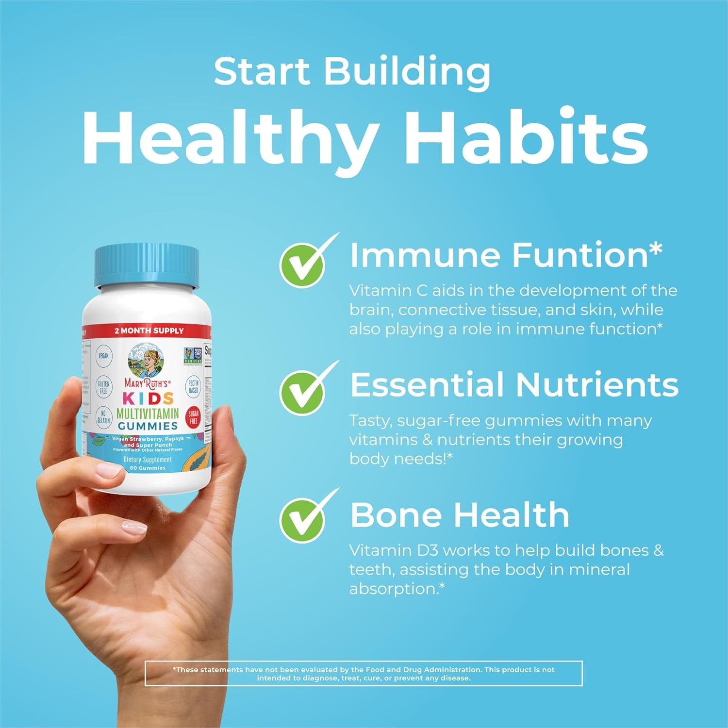 MaryRuth's Kids Multivitamin Gummies - 60 Count, Gluten-Free, Vegan