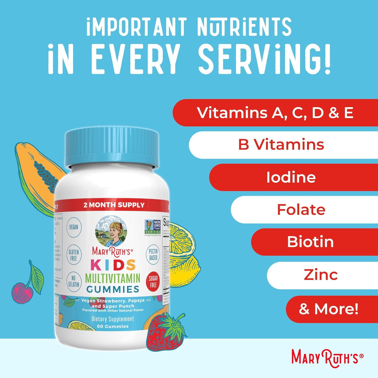 MaryRuth's Kids Multivitamin Gummies - 60 Count, Gluten-Free, Vegan
