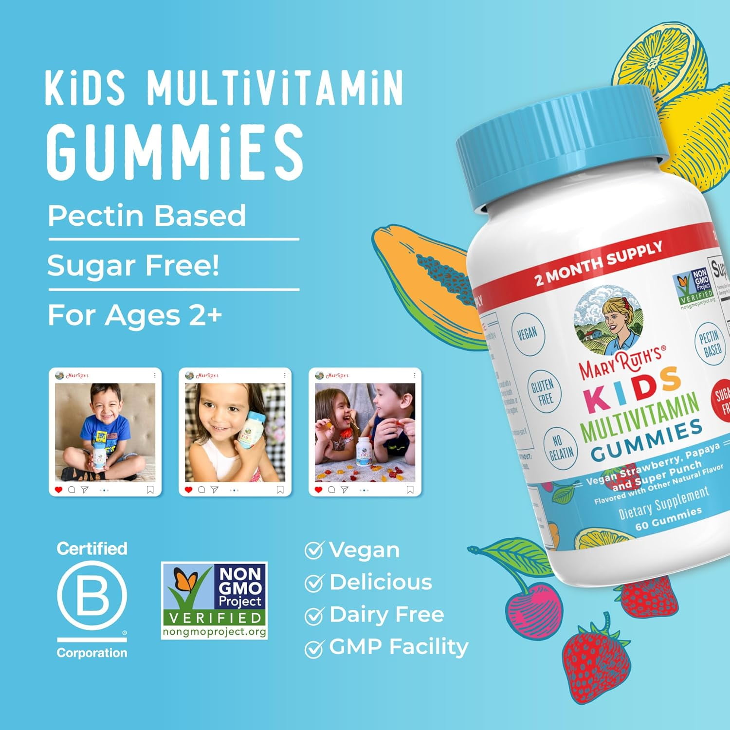 MaryRuth's Kids Multivitamin Gummies - 60 Count, Gluten-Free, Vegan