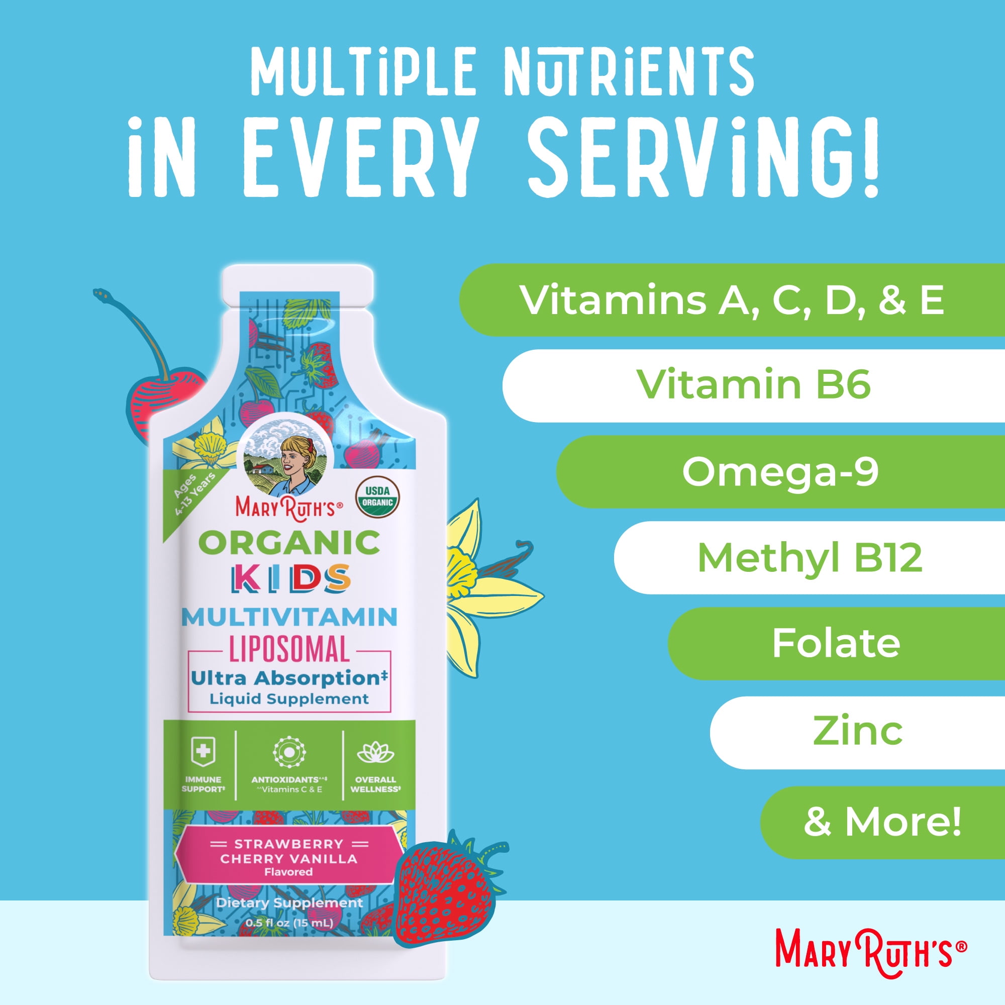 MaryRuth's Organic Liposomal Multivitamin Liquid for Kids by MaryRuth's - 14 Pack