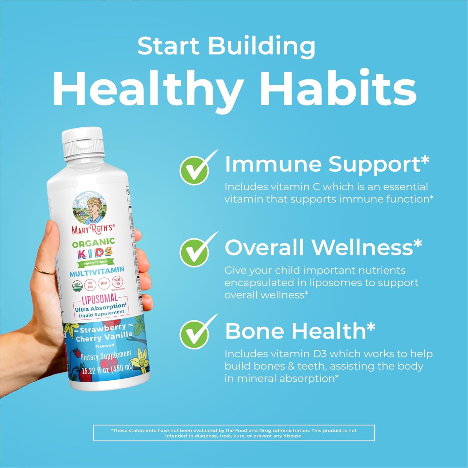 MaryRuth's Kids Sugar-Free Multivitamin Gummies 2-Month Supply, Ages 2+, Vegan, 60 Count