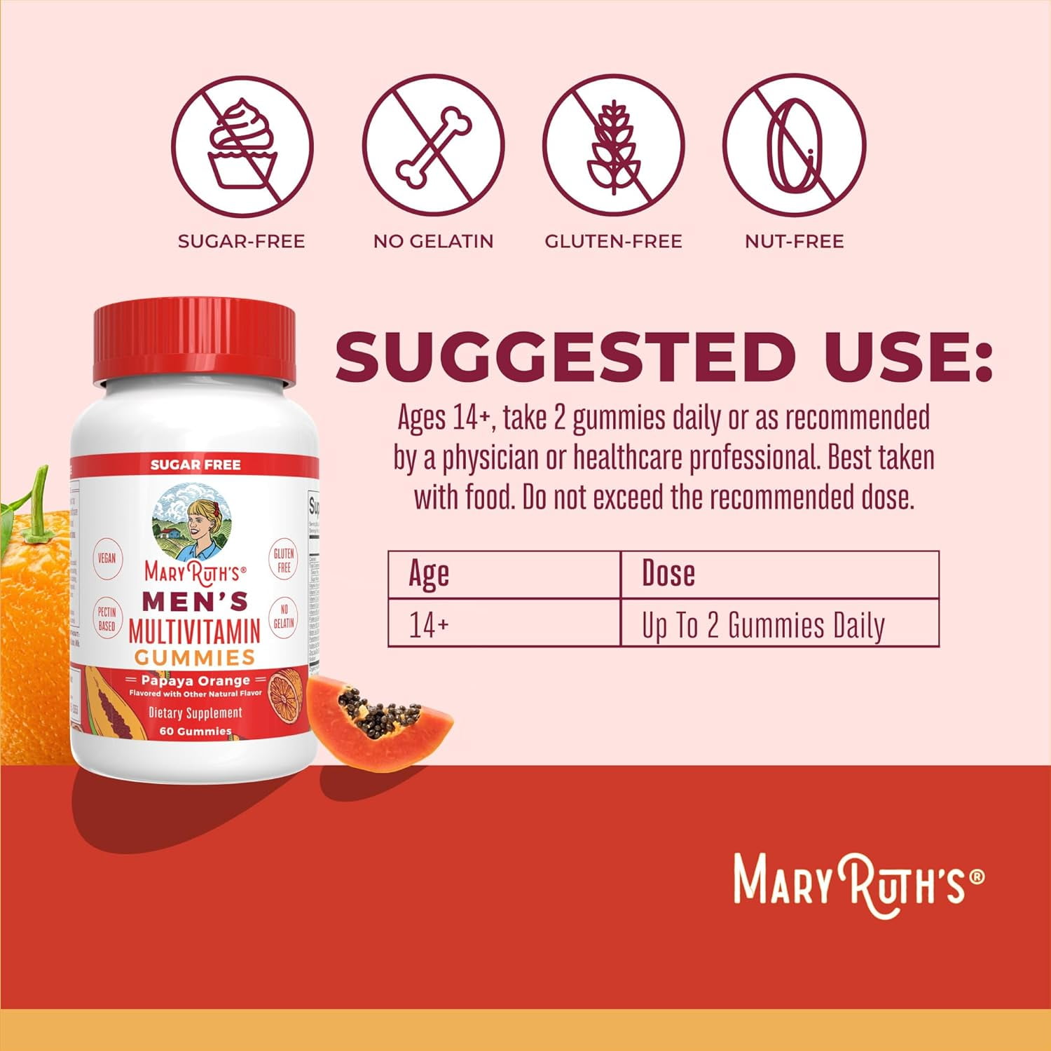 MaryRuth's Vegan Multivitamin Gummies with Vitamin D & E for Immune Support - 60 Count