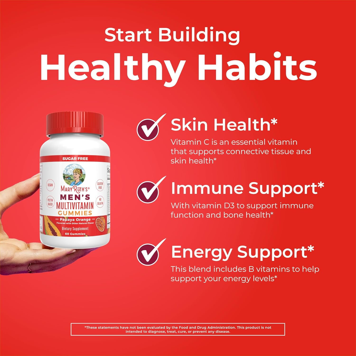 MaryRuth's Vegan Multivitamin Gummies with Vitamin D & E for Immune Support - 60 Count