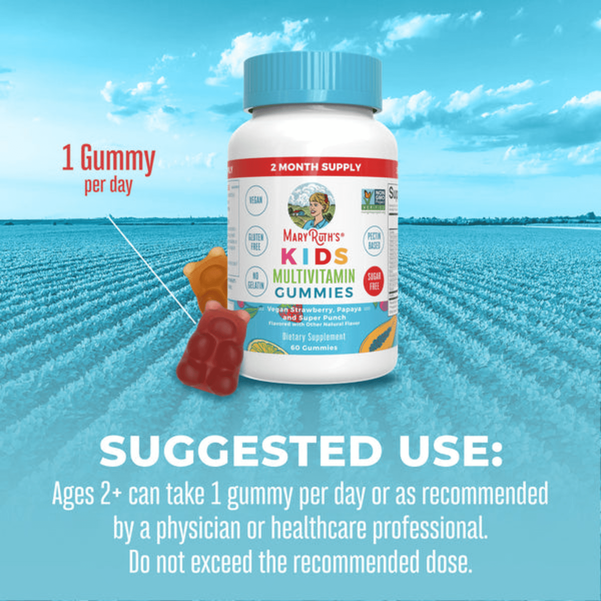 MaryRuth's Kids Multivitamin Gummies, Sugar-Free Strawberry Papaya, 30ct