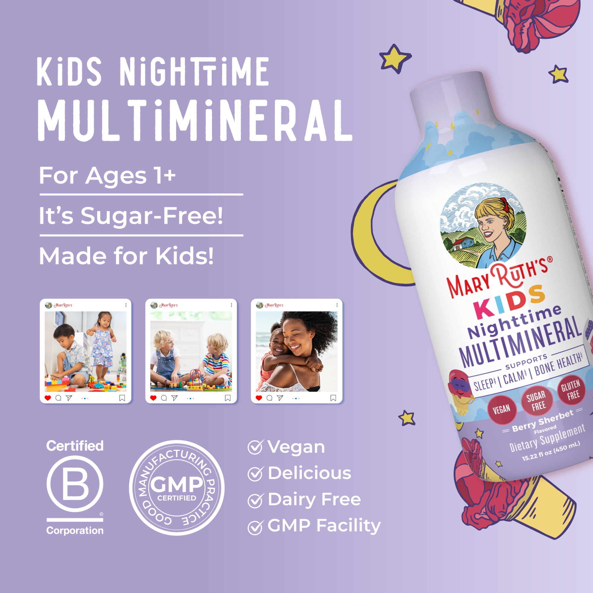MaryRuth's Kids Liquid Nighttime Multimineral - Berry Sherbet, Sugar Free - 15.22 fl oz