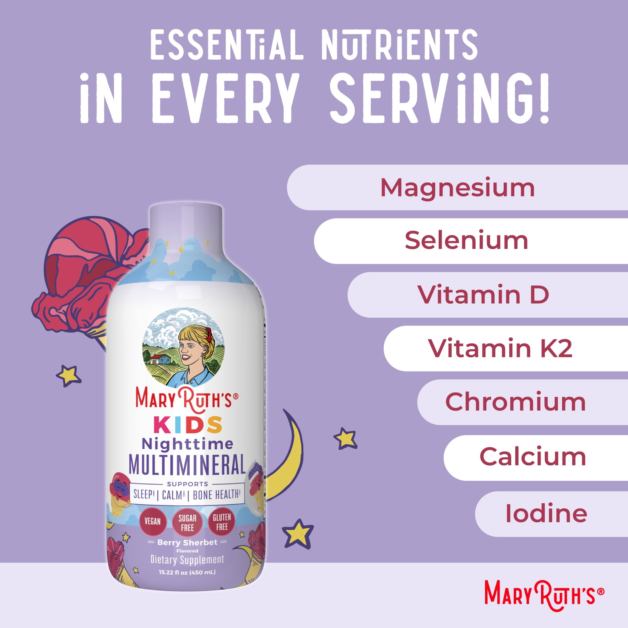 MaryRuth's Kids Liquid Nighttime Multimineral - Berry Sherbet, Sugar Free - 15.22 fl oz