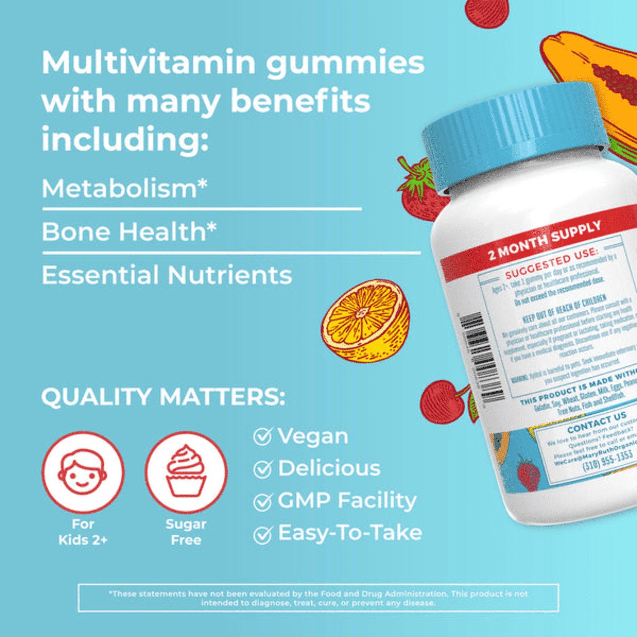 MaryRuth's Kids Multivitamin Gummies, Sugar-Free Strawberry Papaya Super Punch - 30 Count