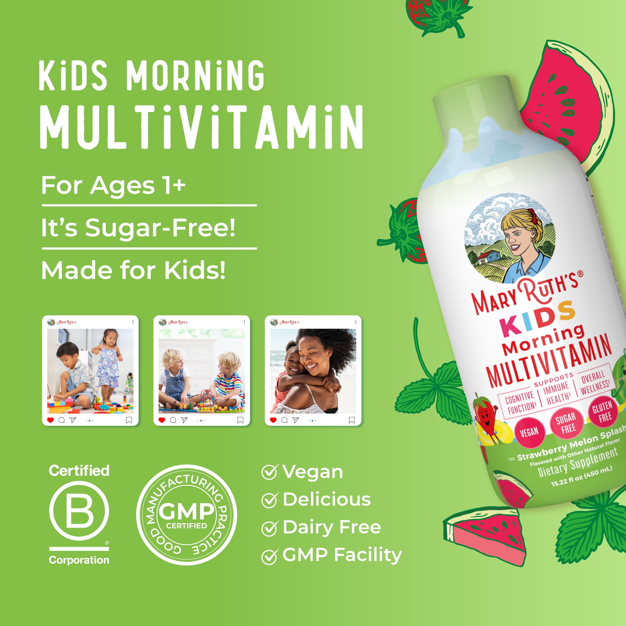 MaryRuth's Kids Liquid Multivitamin - Strawberry Melon Splash, 15.22 oz - Child Health Supplement