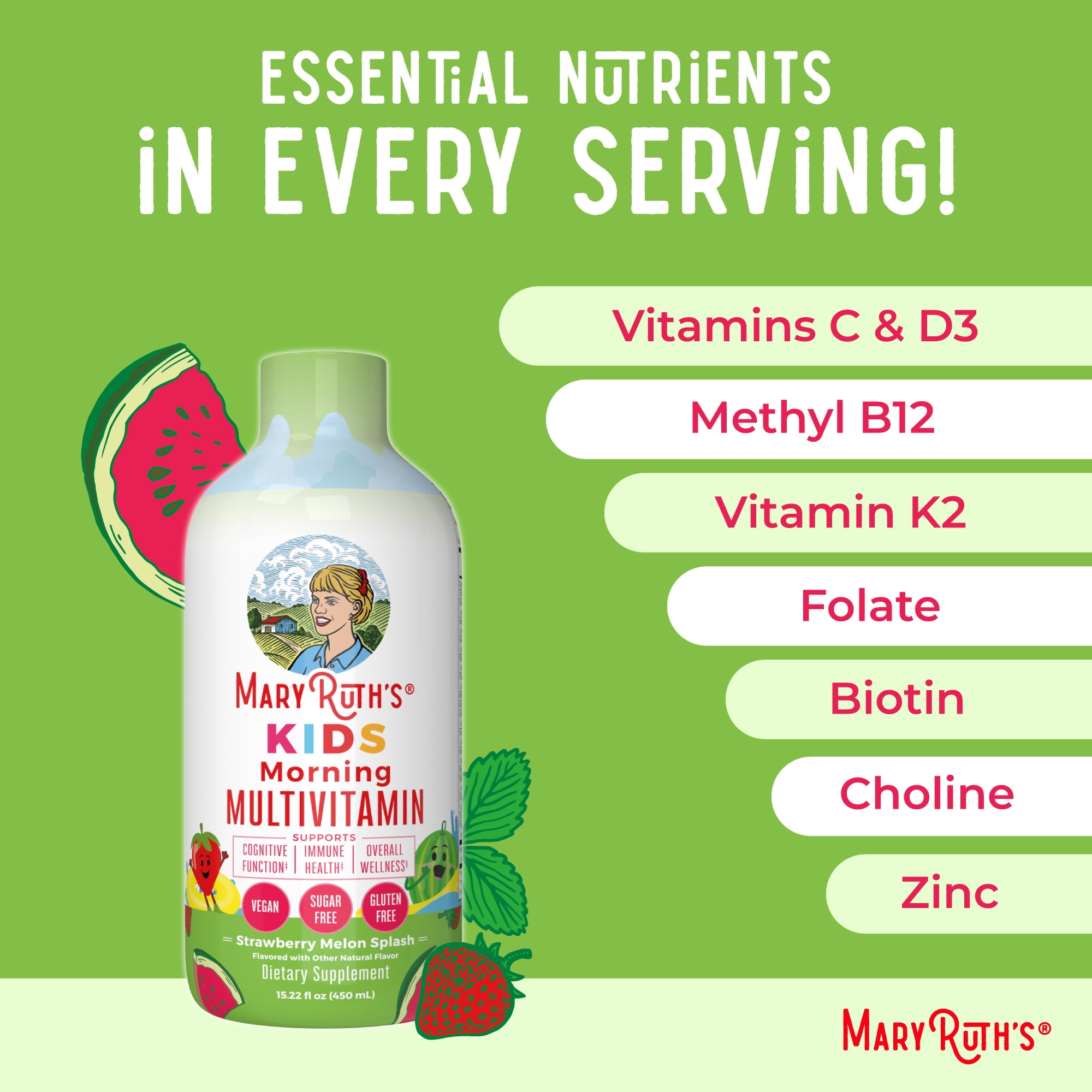 MaryRuth's Kids Liquid Multivitamin - Strawberry Melon Splash, 15.22 oz - Child Health Supplement