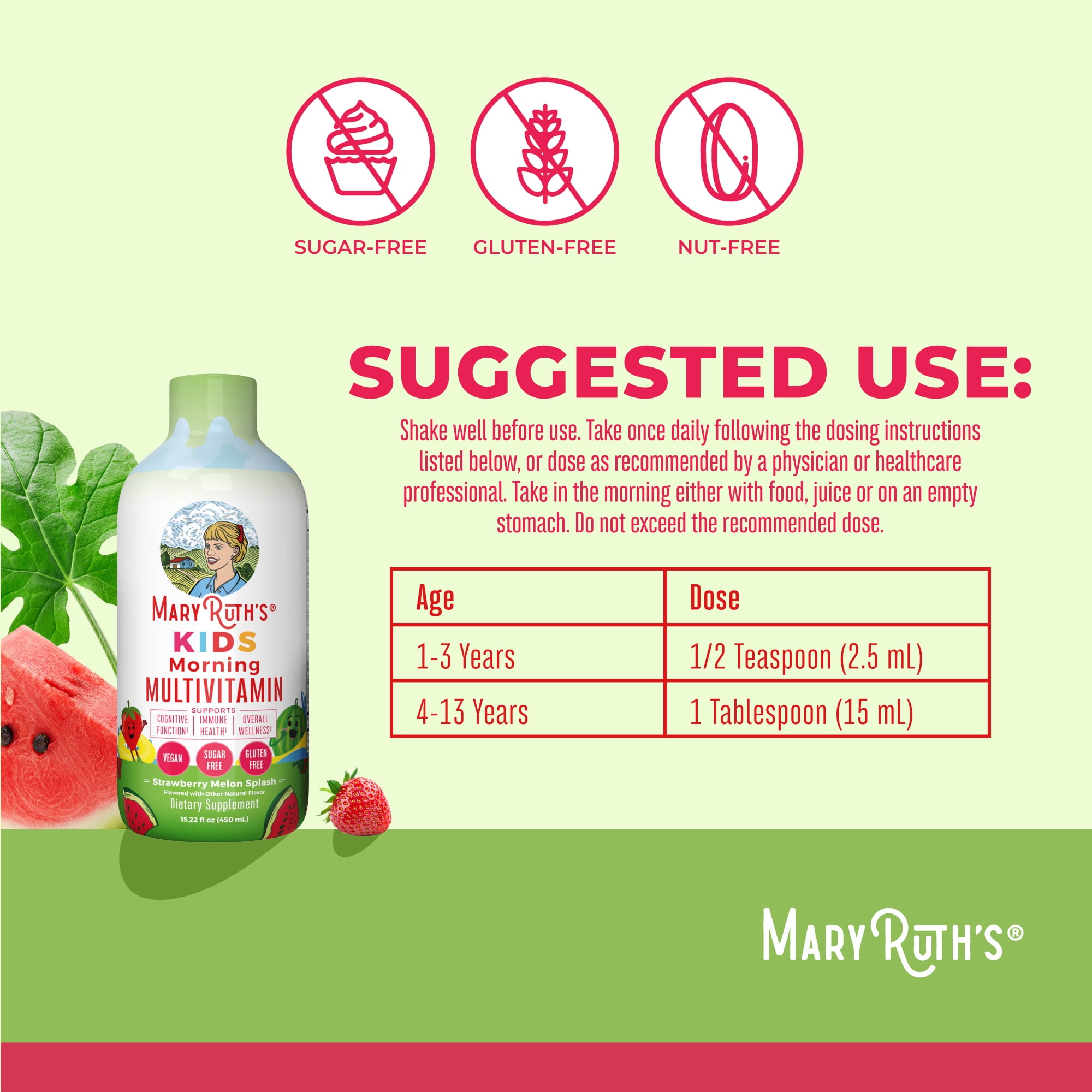 MaryRuth's Kids Liquid Multivitamin - Strawberry Melon Splash, 15.22 oz - Child Health Supplement