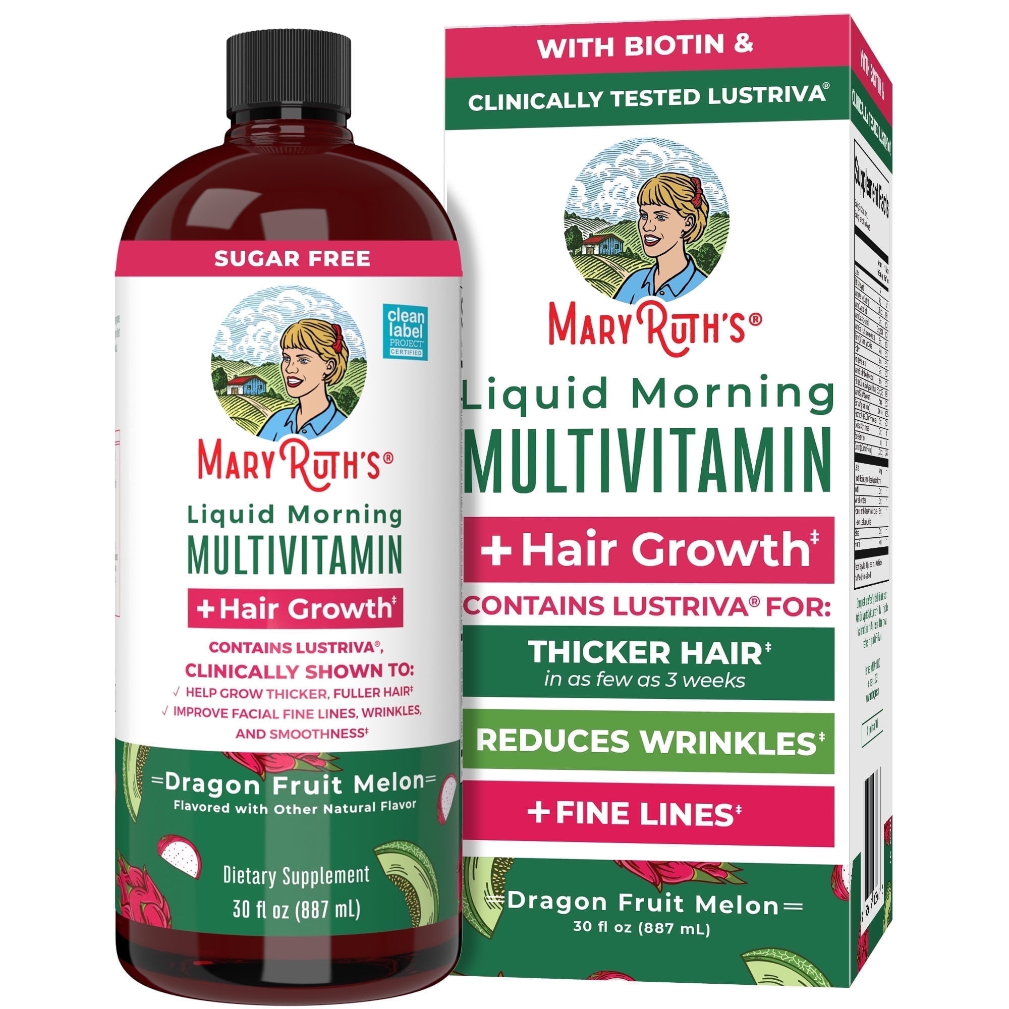 MaryRuth's Liquid Multivitamin with Lustriva® Hair Growth Formula - Dragonfruit Melon 30 fl oz